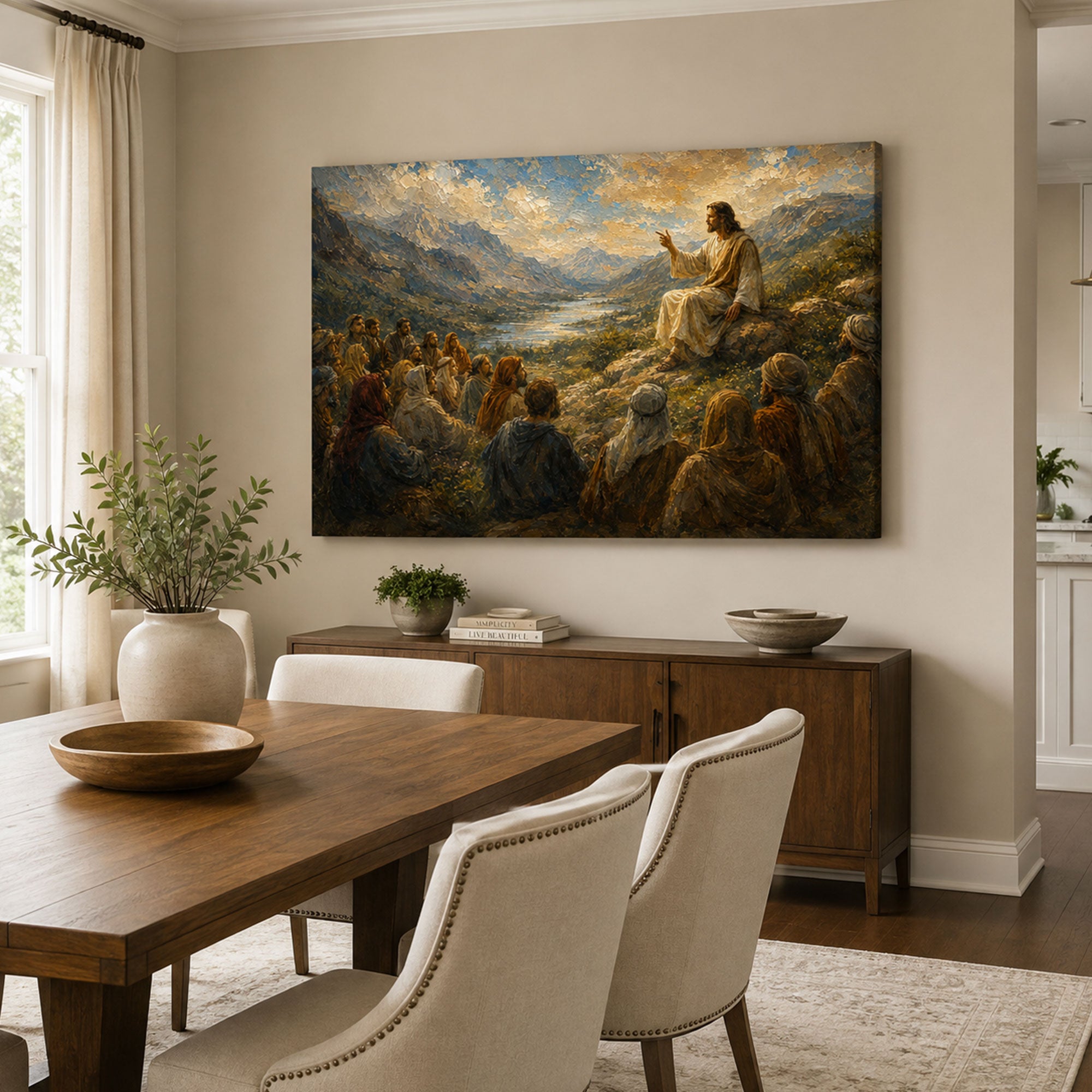 Jesus Sermon on the Mount Canvas Print, Matthew 5 Christian Wall Decor, Bible Faith Gift
