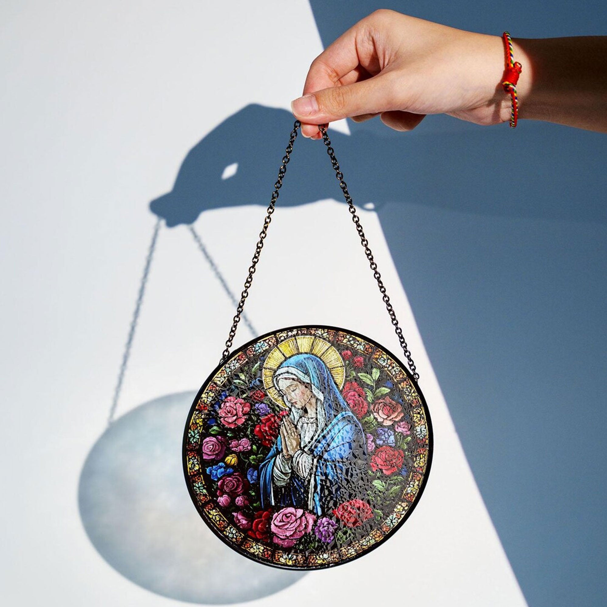 Mother Mary Art Stained Glass Suncatcher, Holy Mother Catholic Window Hanging, Christian Gift