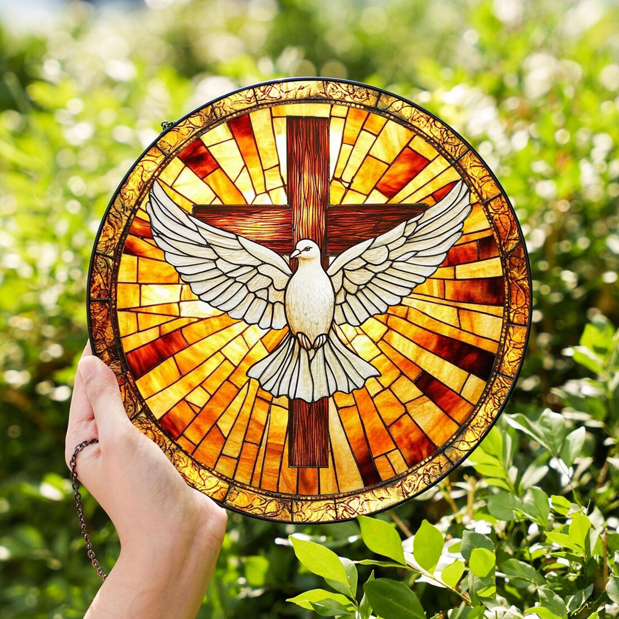 Cross and Dove Faux Glass Suncatcher, Holy Spirit Window Hanging, Christian Decor Gift