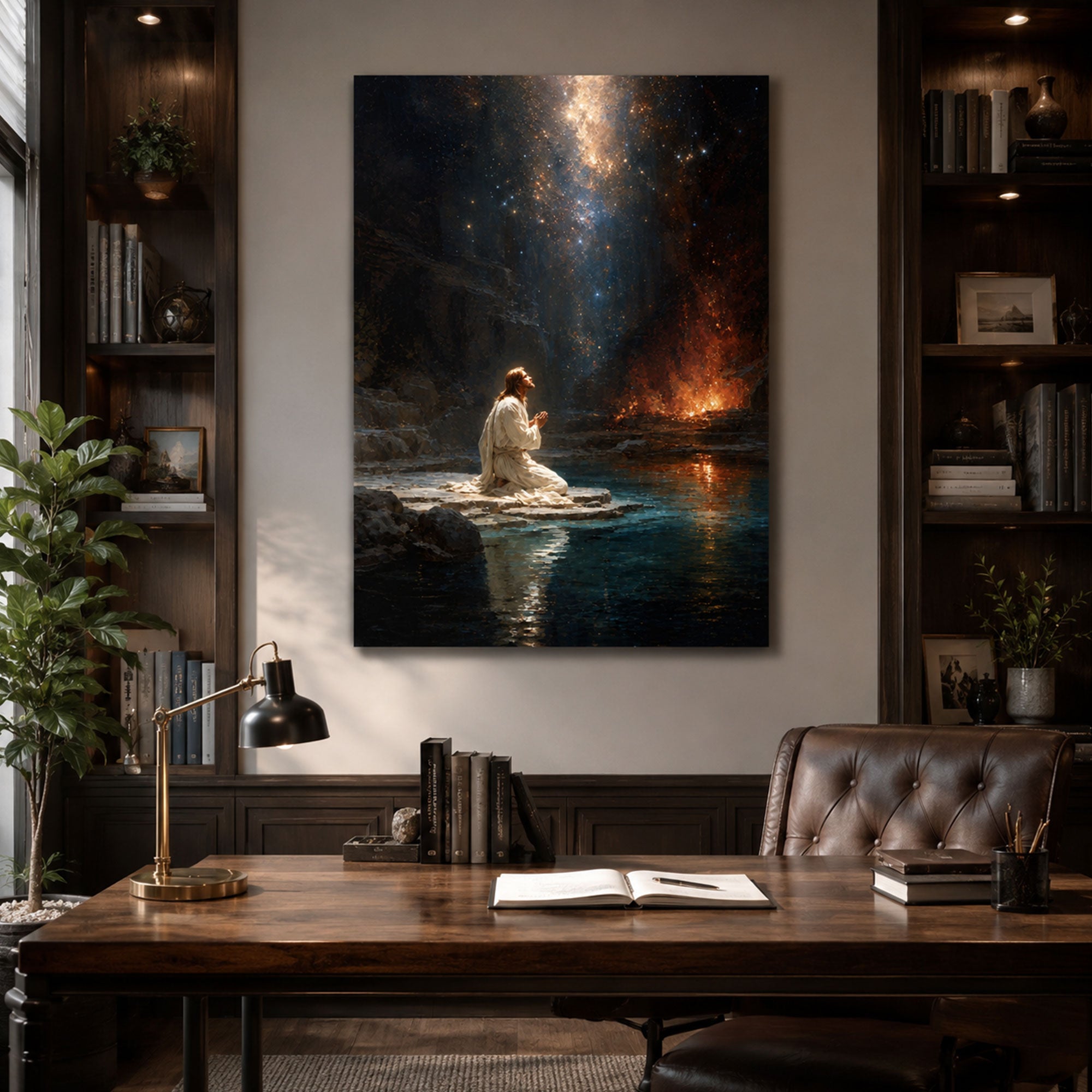 Jesus Praying at Night Canvas Print, Christian Wall Art, Hope Faith Home Decor