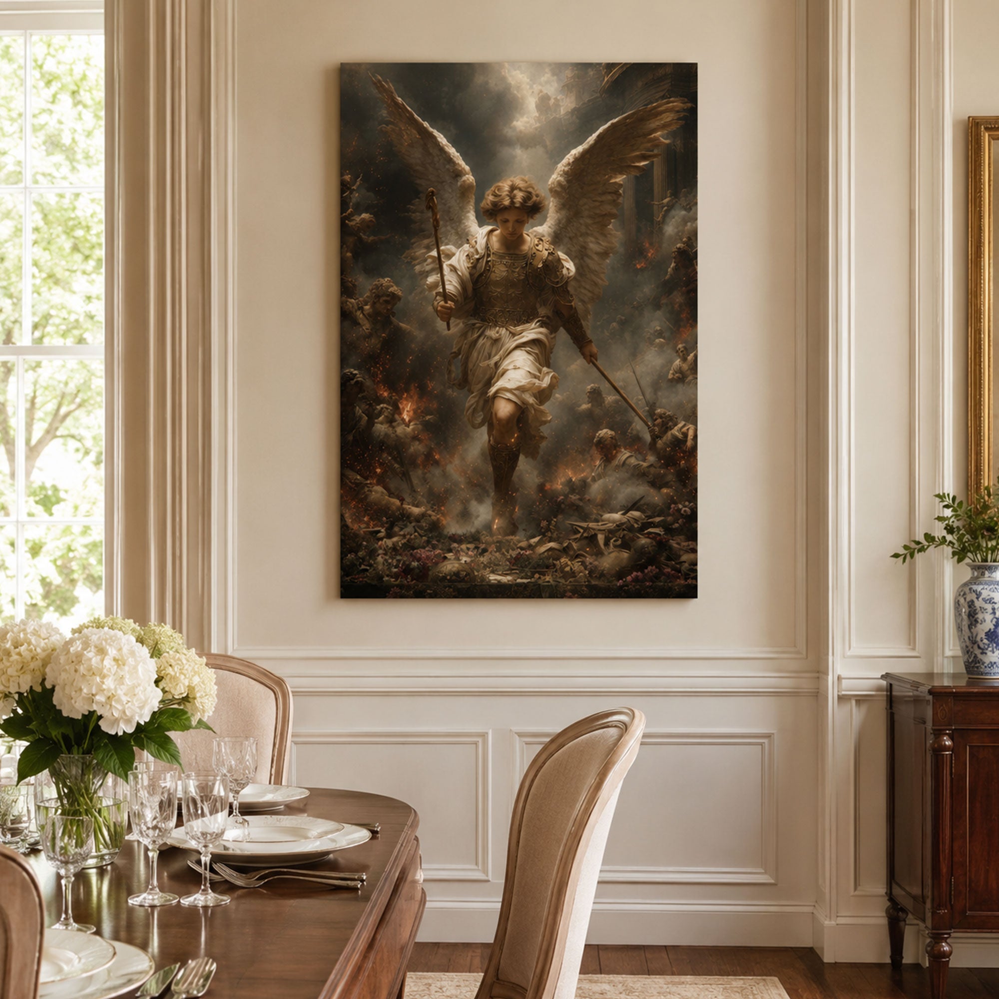 Saint Michael Leading the Heavenly Battle Canvas Print, Catholic Angel Art