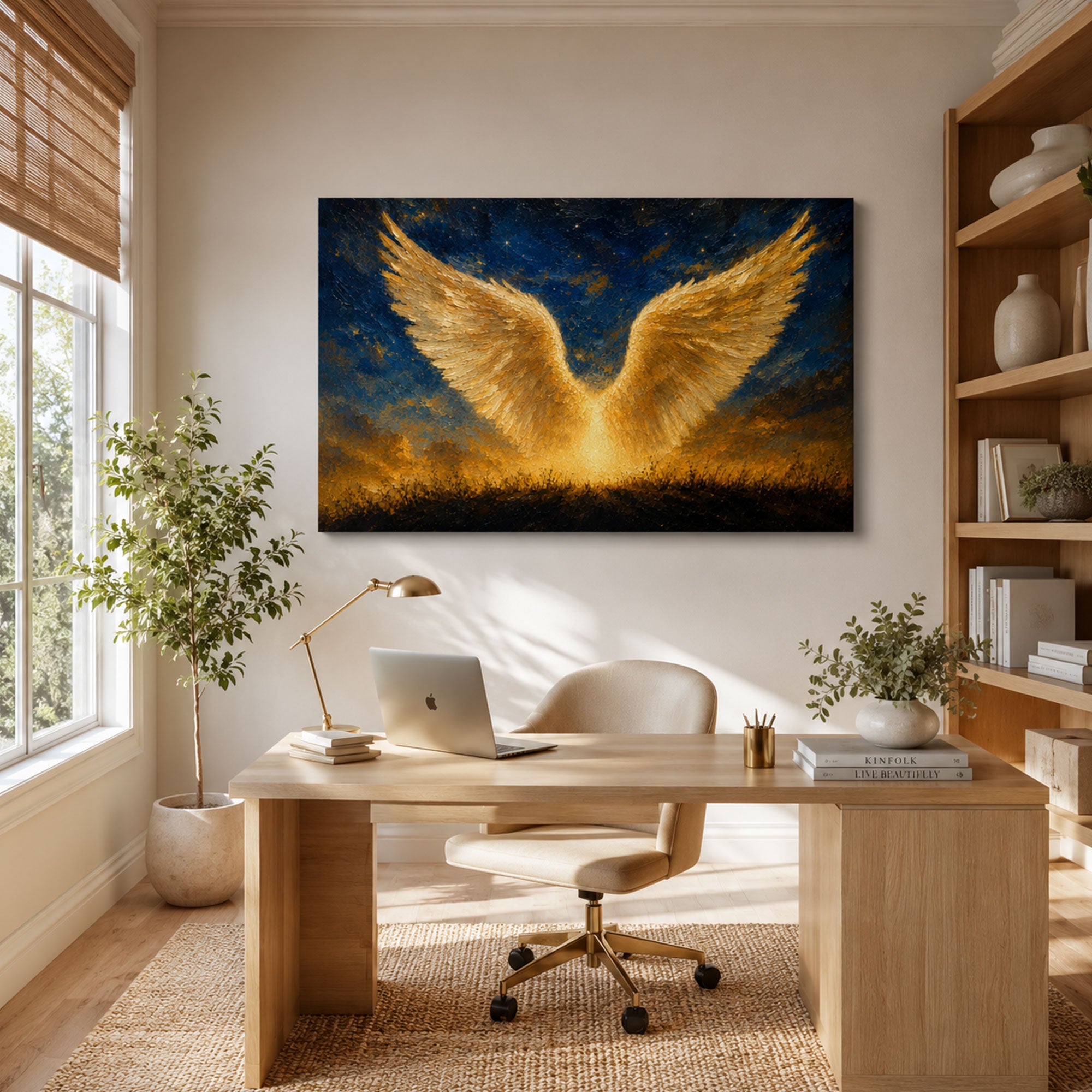 Golden Angel Wings Canvas Print, Guardian Angel Christian Wall Decor, Faith and Protection Gift