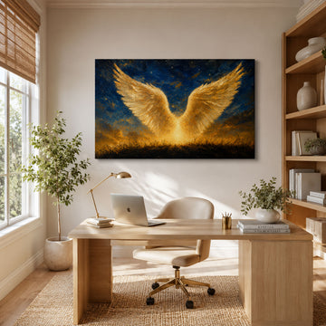 Golden Angel Wings Canvas Print, Guardian Angel Christian Wall Decor, Faith and Protection Gift
