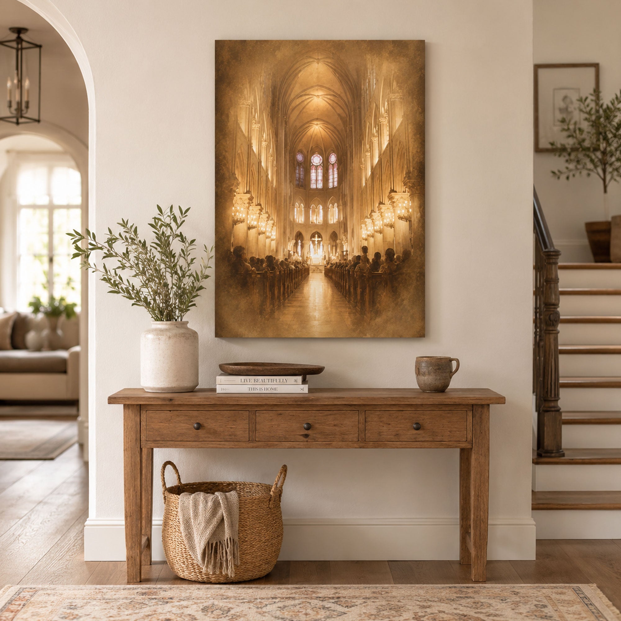 Catholic Cathedral Interior Canvas Print, Church Sanctuary Christian Wall Art, Faith Home Decor Gift