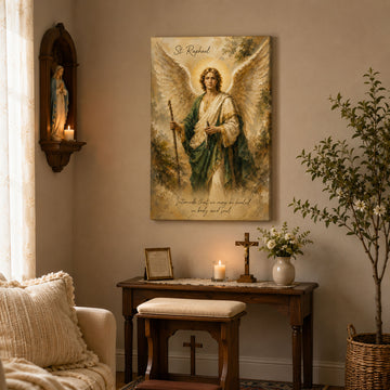 St. Raphael Healing Prayer Canvas Print, Catholic Archangel Wall Art, Faith Home Decor Gift