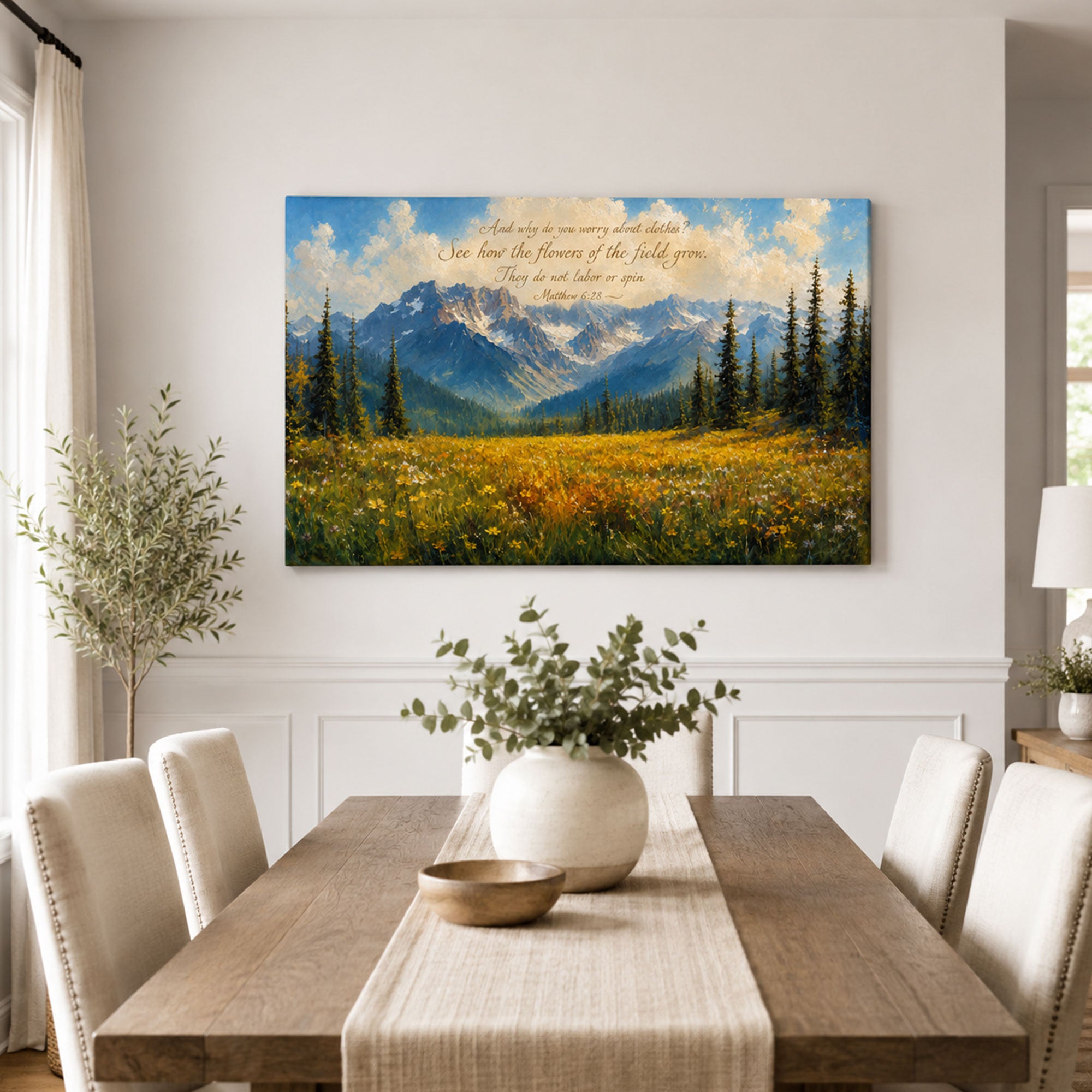 Matthew 6:28 Consider the Lilies Canvas Print, Christian Wall Decor, Bible Verse Faith Gift