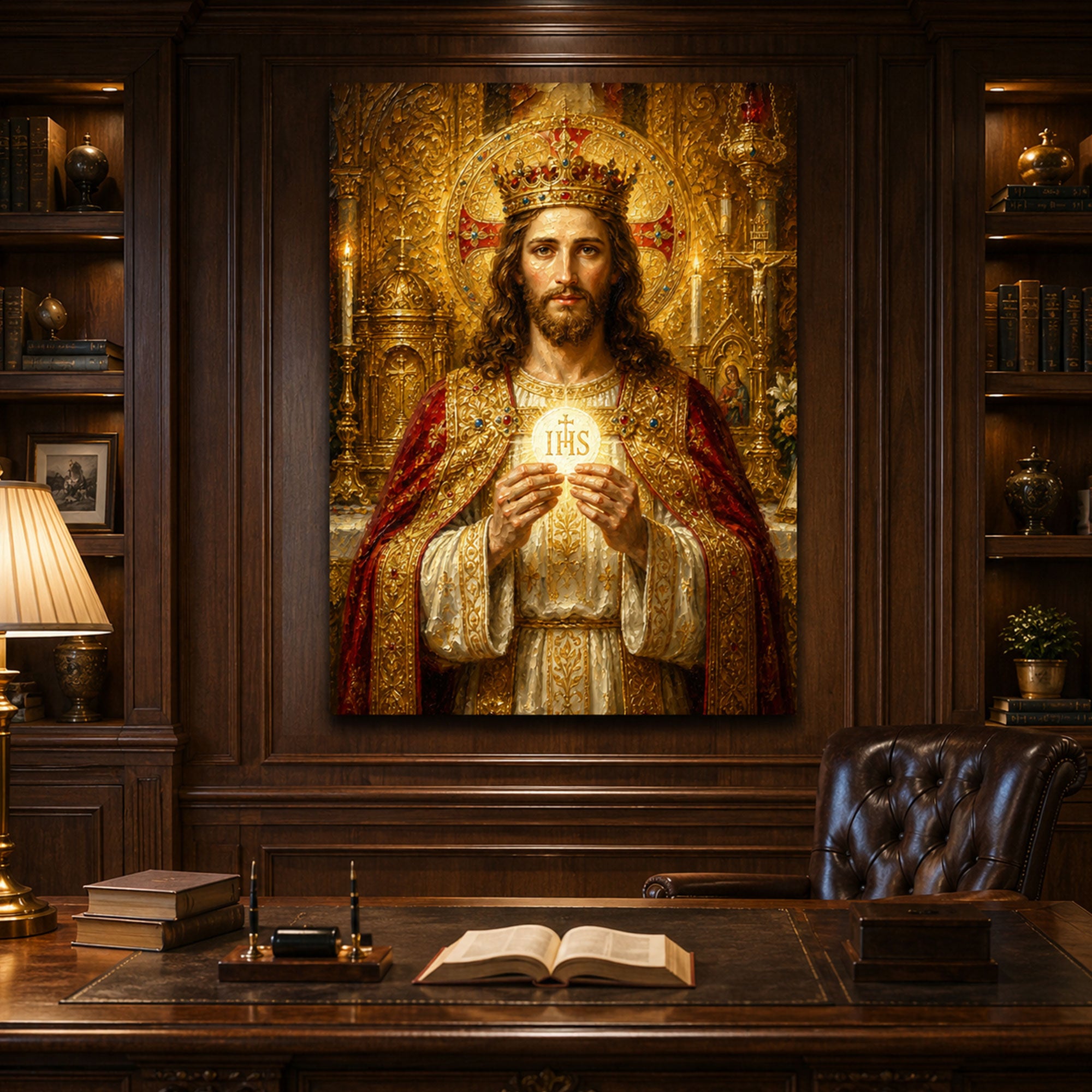 Christ the King Eucharistic Canvas Print, Jesus Holding the Holy Eucharist, Catholic Religious Wall Art, Sacred Christian Home Decor