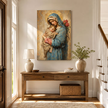 Virgin Mary and Baby Jesus Canvas Print, Blessed Mother Catholic Wall Decor, Marian Faith Gift