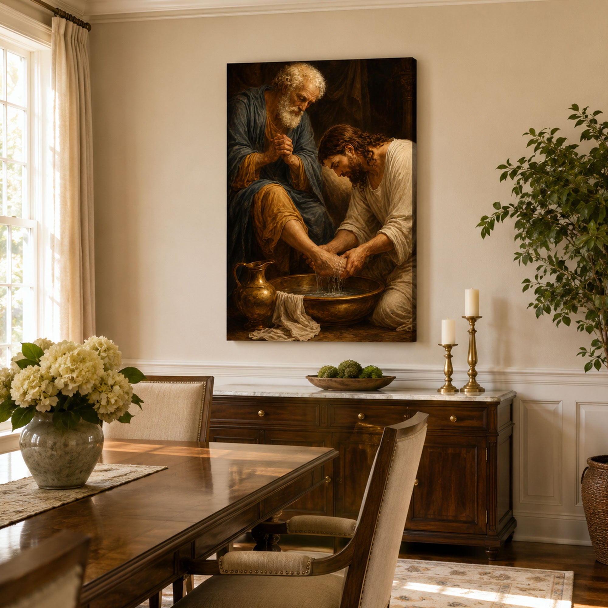 Jesus Washes the Disciples Feet Canvas Print, Christian Bible Story Wall Art Gift