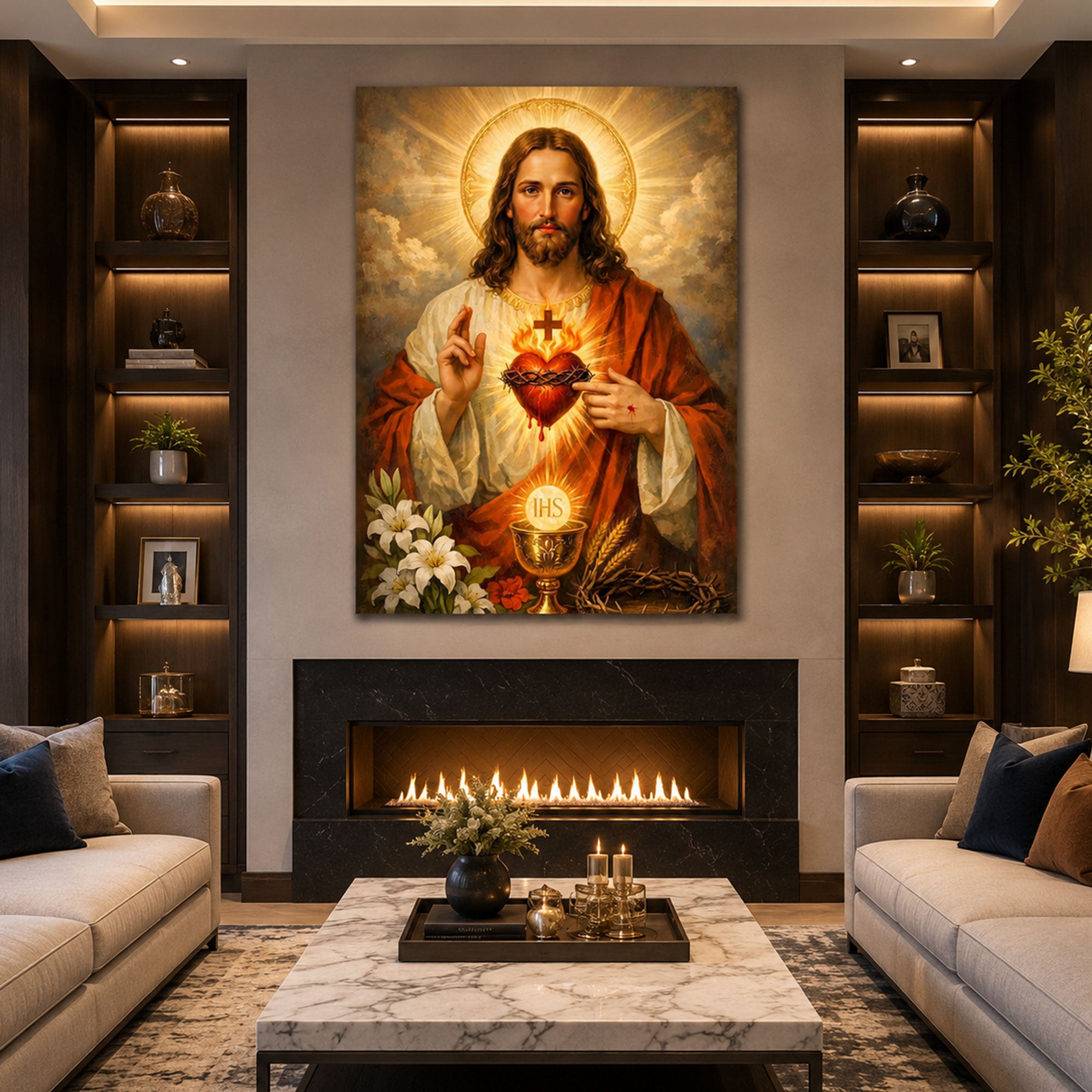 Sacred Heart of Jesus Canvas Print, Divine Love Christian Wall Art, Religious Faith Home Decor