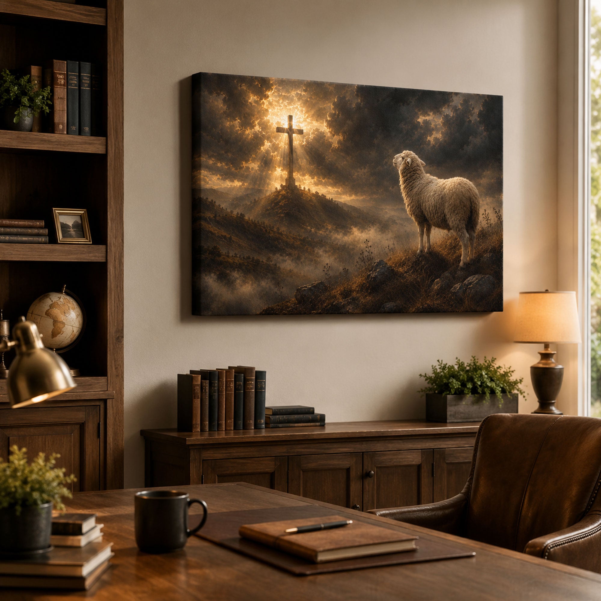 Lamb of God Cross Panoramic Canvas Print, Christian Faith Wall Art, Religious Home Decor Gift
