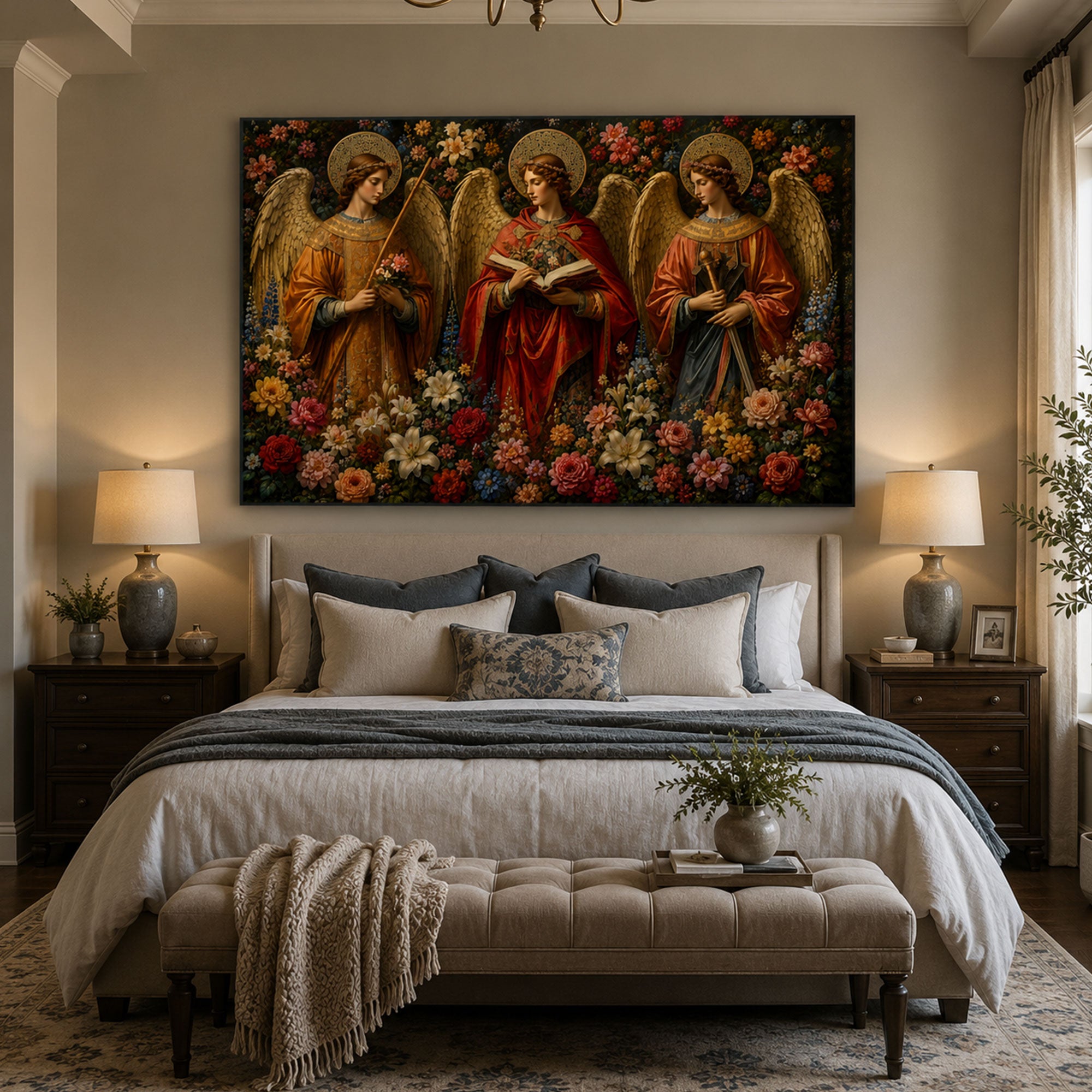 Three Angels Canvas Print, Catholic Angel Wall Art, Faith Home Decor Gift
