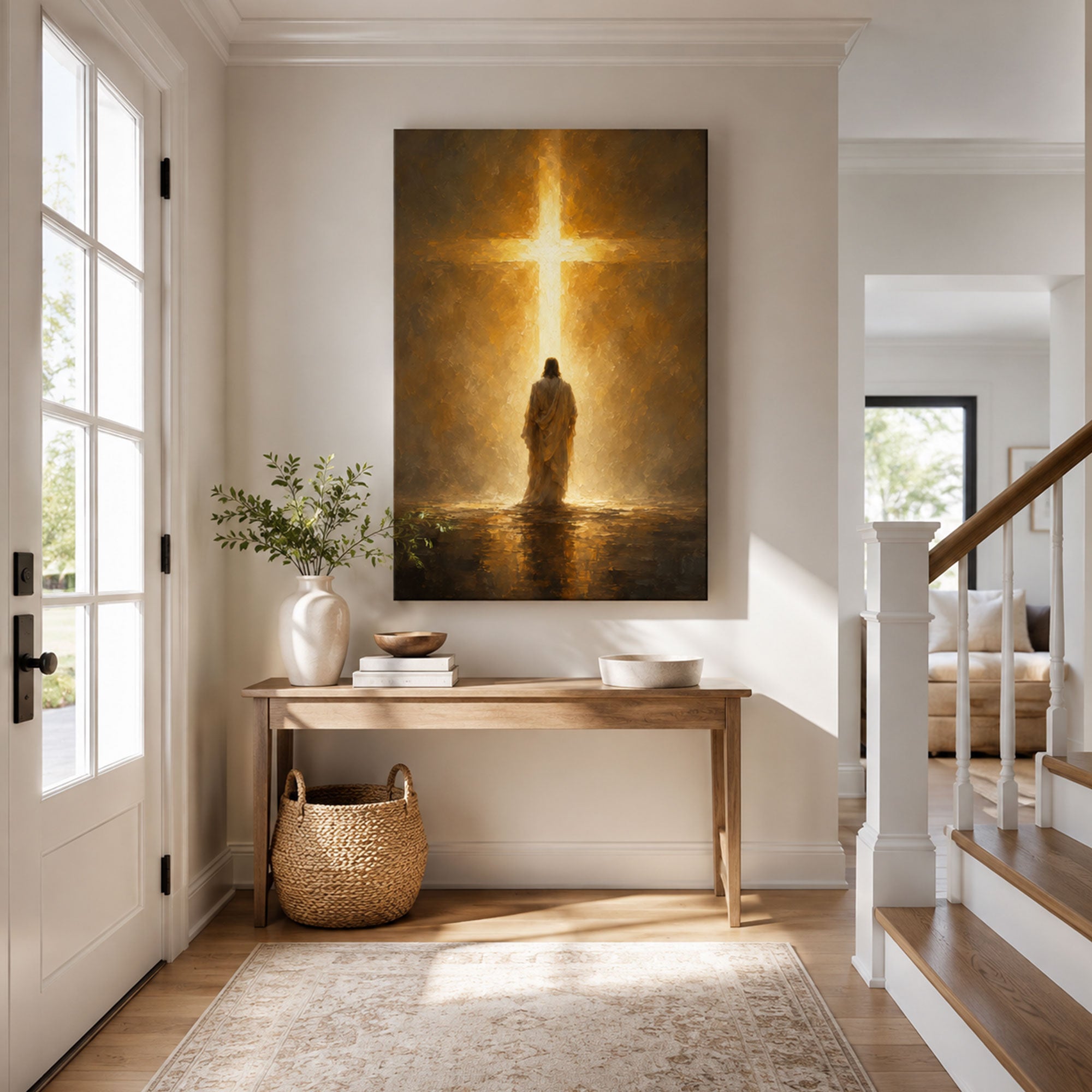 Jesus Before the Cross Canvas Print, Light of the Cross Christian Wall Decor, Faith Gift
