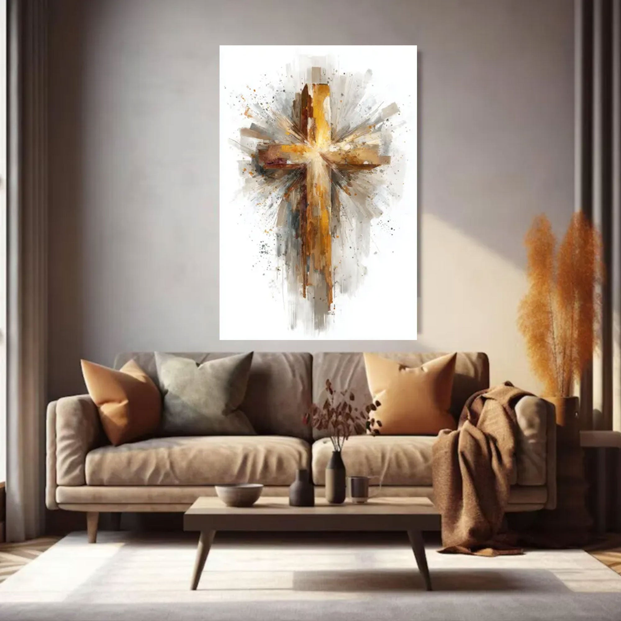Abstract Cross Canvas Print, Large Christian Wall Art, Oversized Statement Piece, Modern Faith Home Decor, Ready to Hang Inspirational Gift