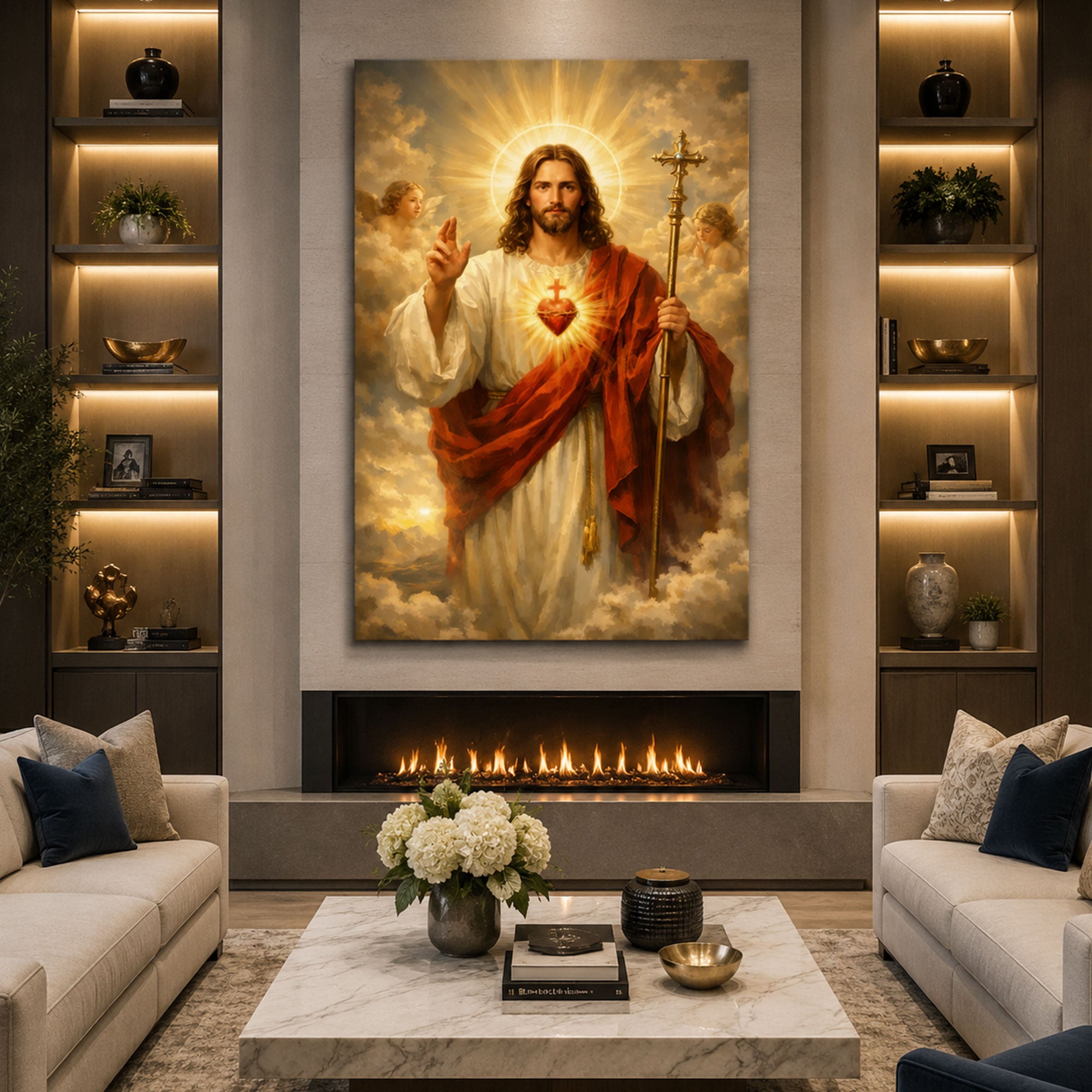 Sacred Heart Jesus Canvas Print, Divine Christian Wall Art, Religious Faith Home Decor