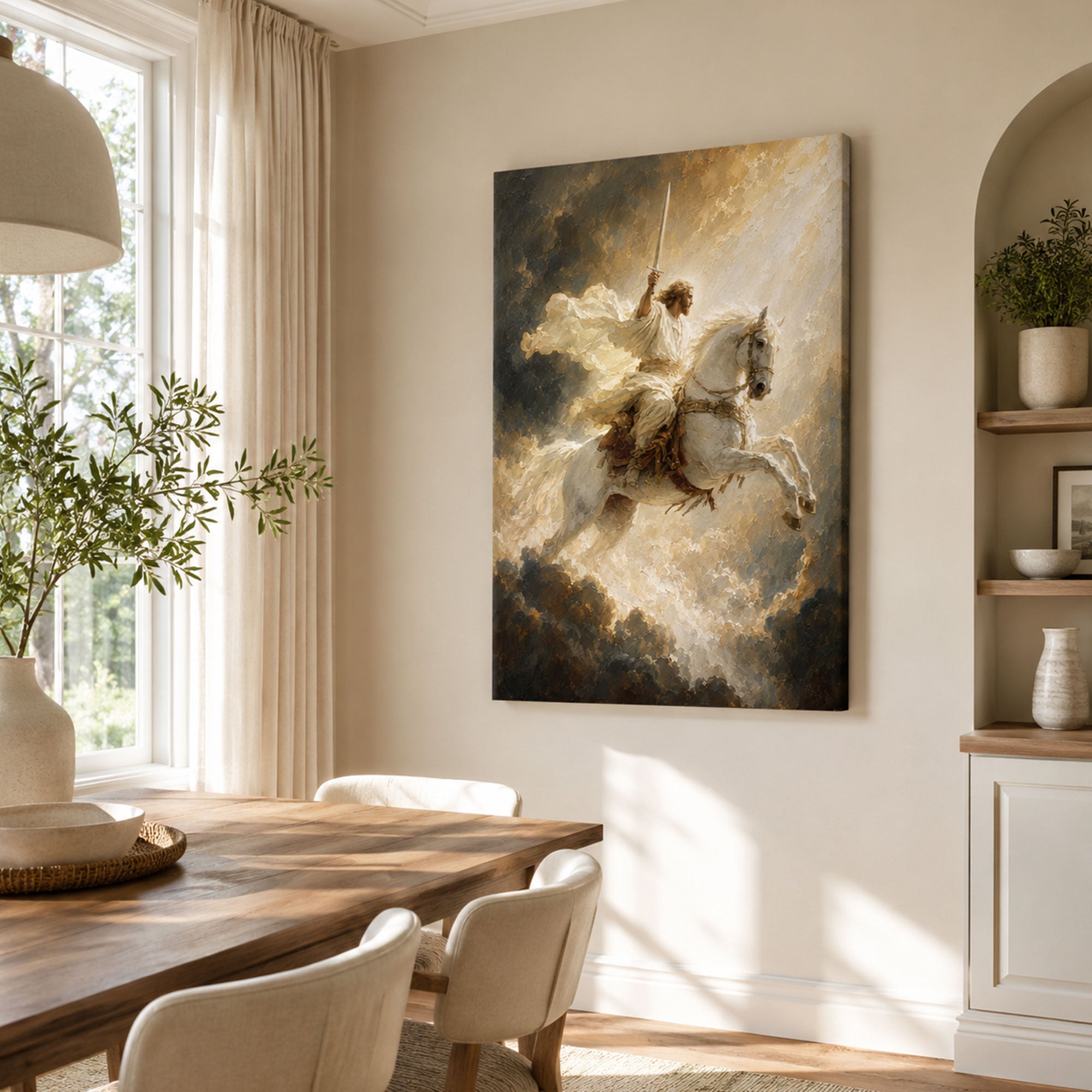 Jesus on the White Horse Canvas Print, Revelation 19:11 Second Coming Christian Wall Decor, Faith Gift