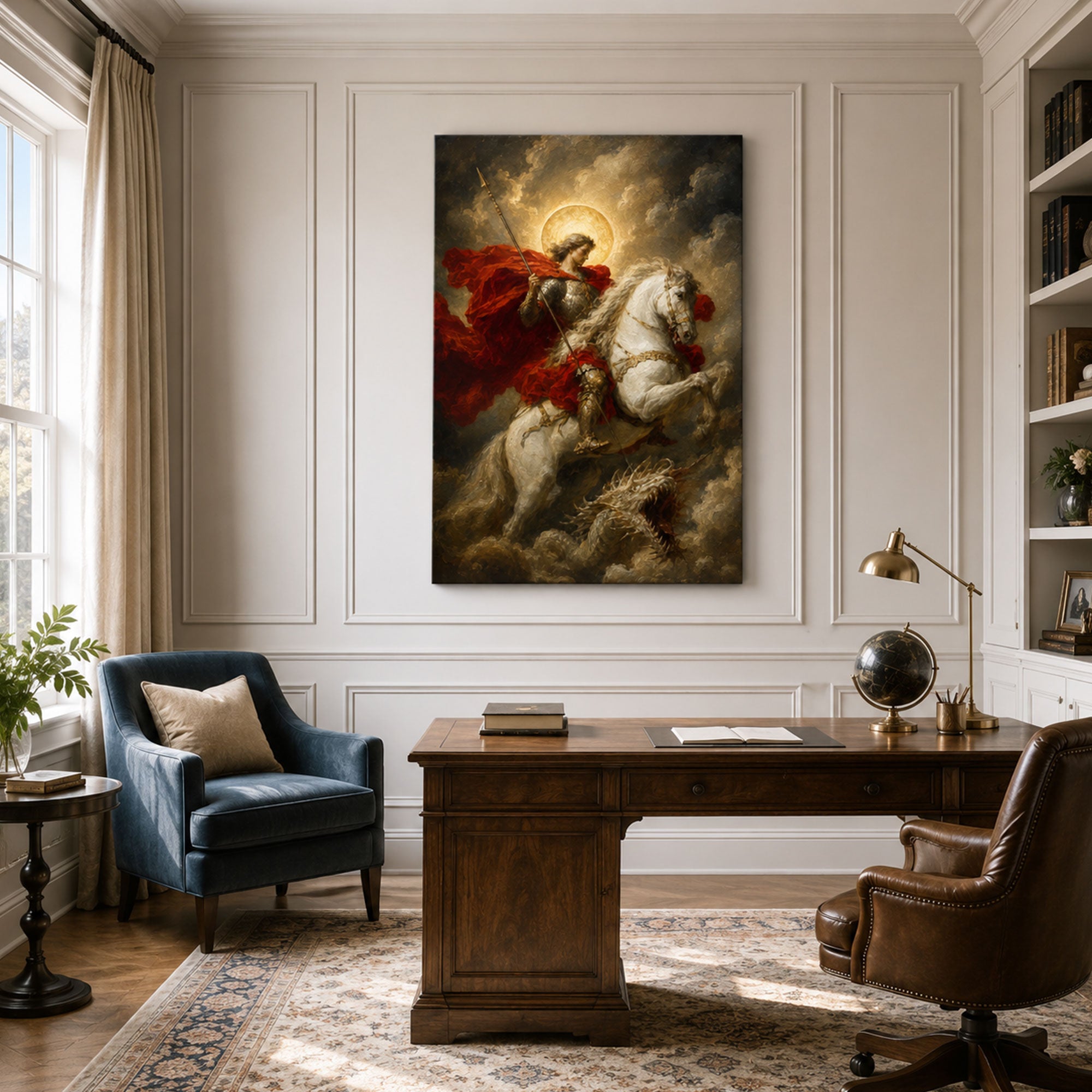 Saint George Slaying the Dragon Canvas Print, Catholic Warrior Decor