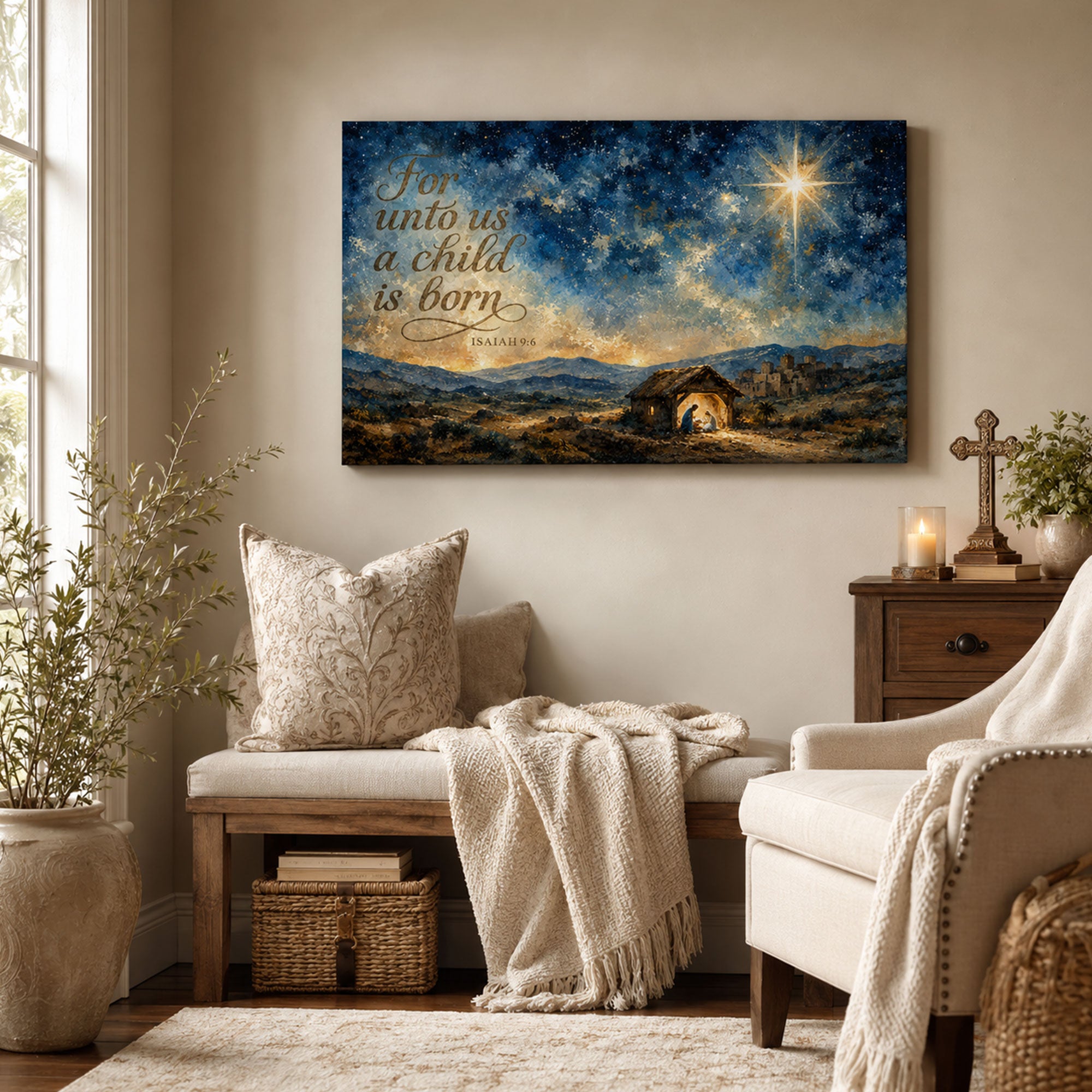 For Unto Us a Child Is Born Canvas Print, Isaiah 9:6 Nativity Decor