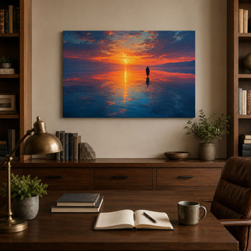 Jesus Walking on Water Sunset Canvas Print, Panoramic Christian Ocean Wall Art, Faith Home Decor Gift