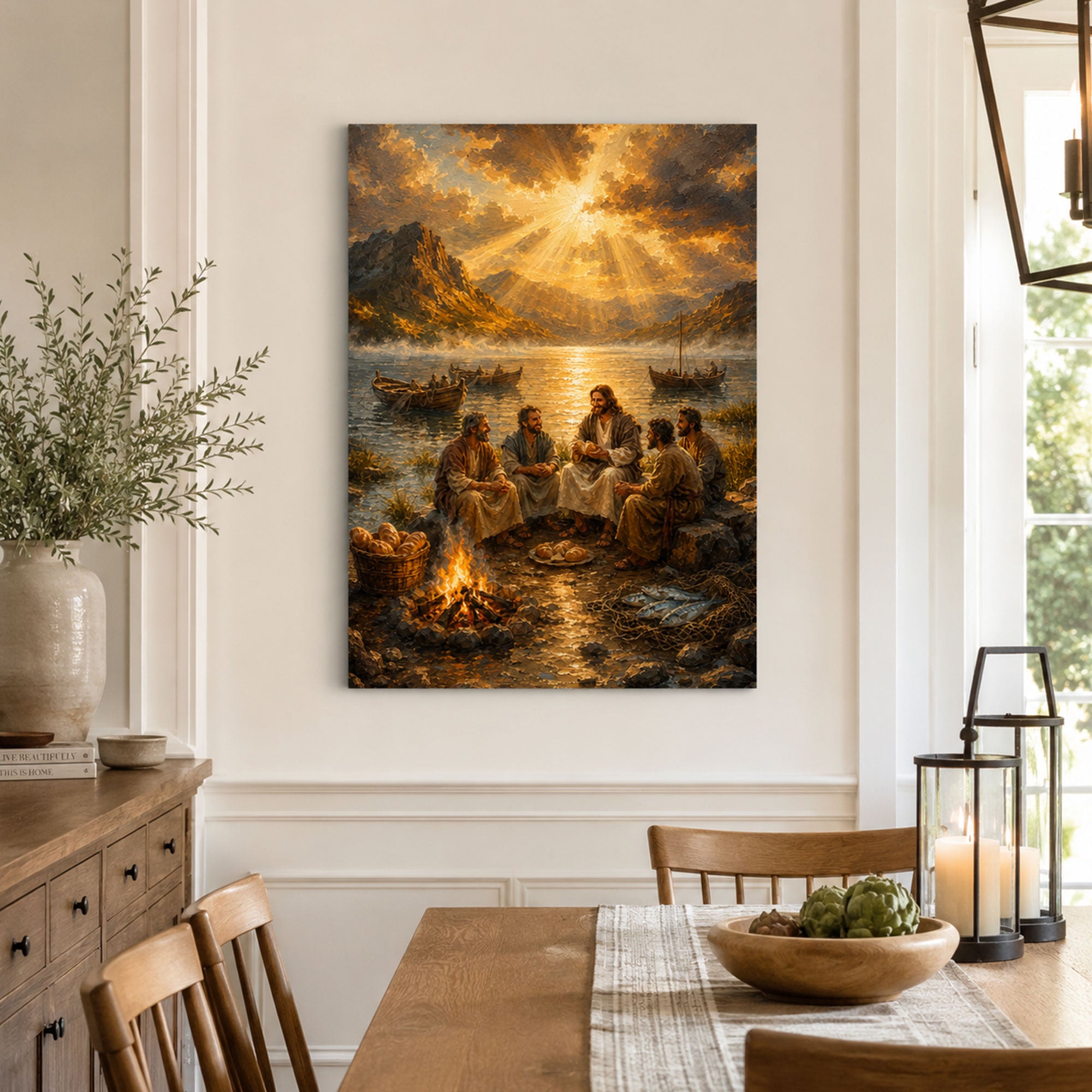 Jesus and Disciples by the Sea of Galilee Canvas Print, John 21 Christian Wall Decor, Faith Gift