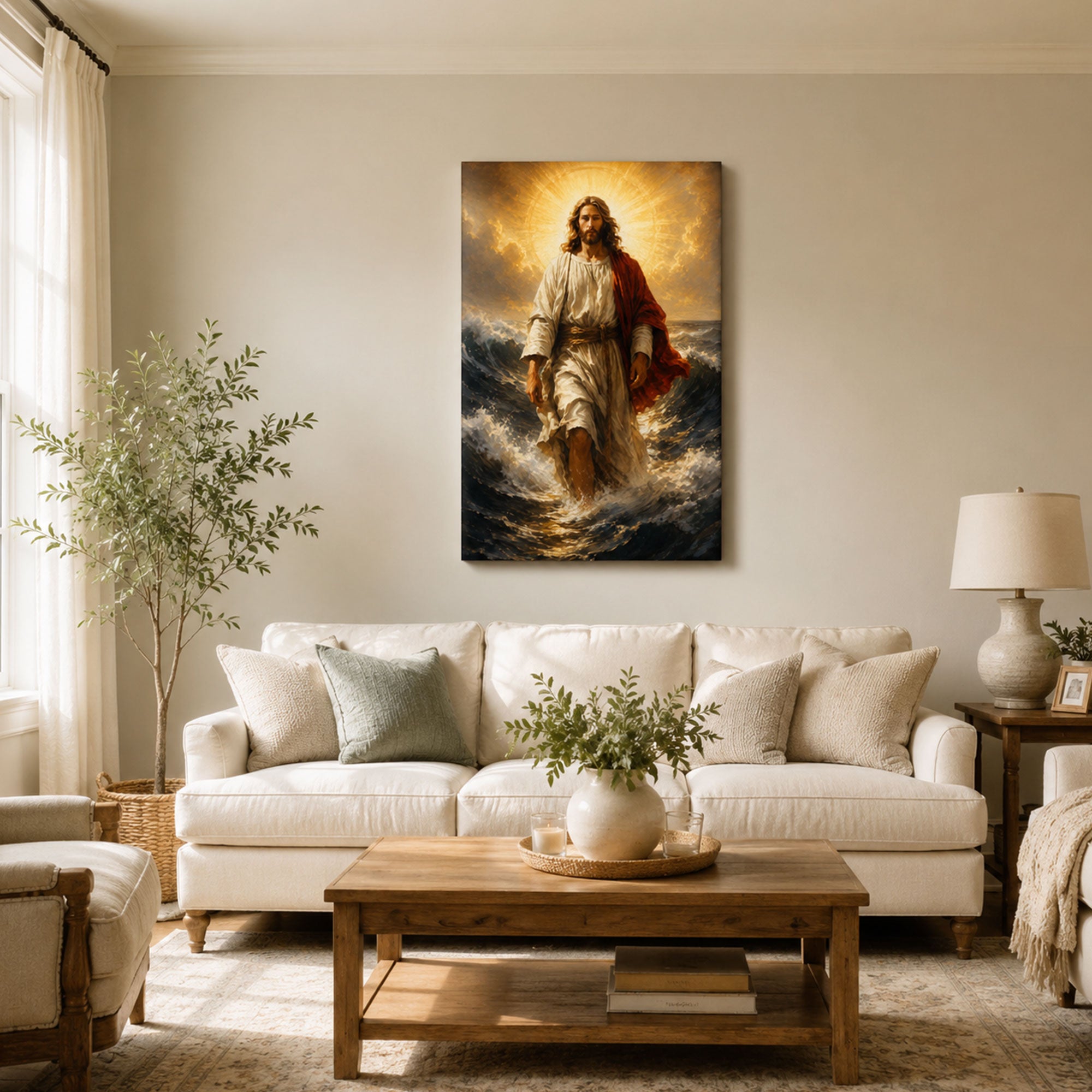 Jesus Walking on Water Canvas Print, Christian Home Decor