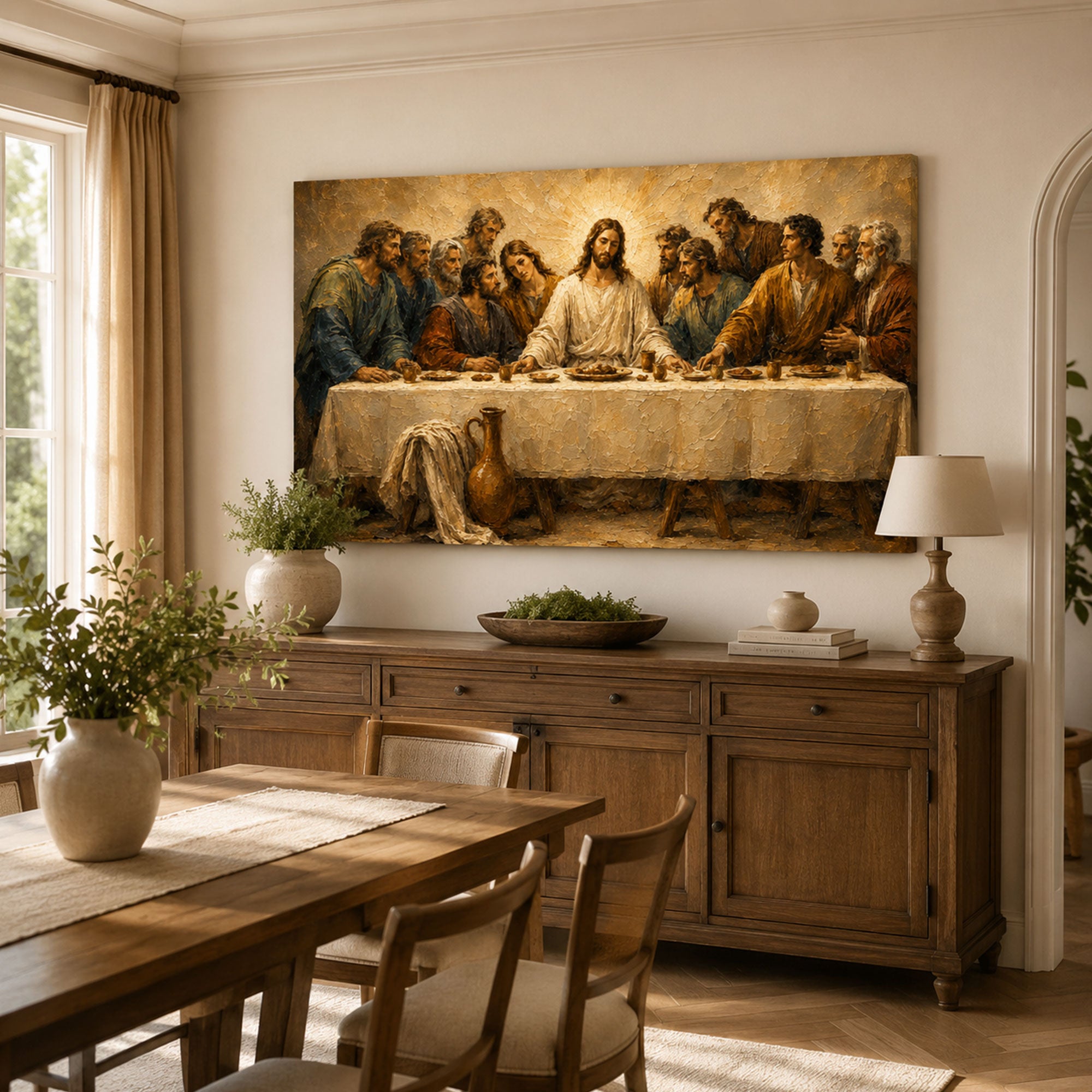 Jesus and the Twelve Apostles Canvas Print, Warm Gold Catholic Decor
