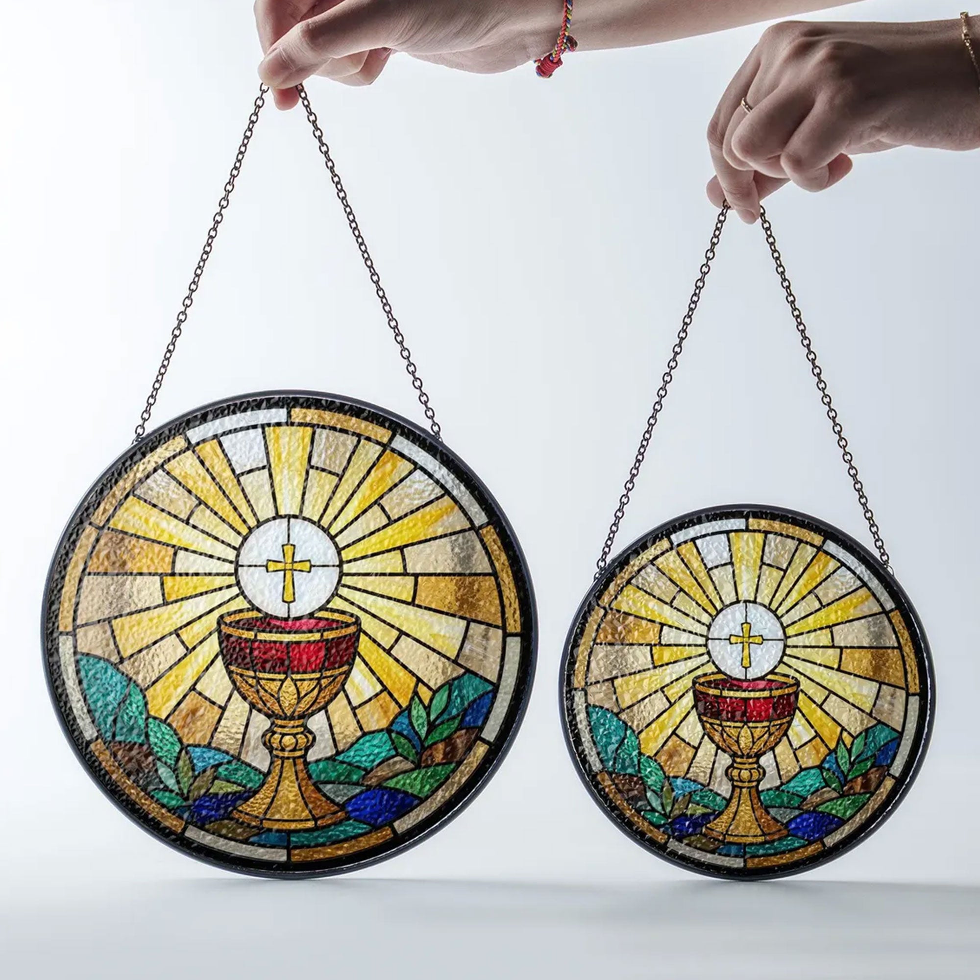 Holy Eucharist Chalice Stained Glass Suncatcher, Catholic Window Hanging Decor, First Communion Religious Gift