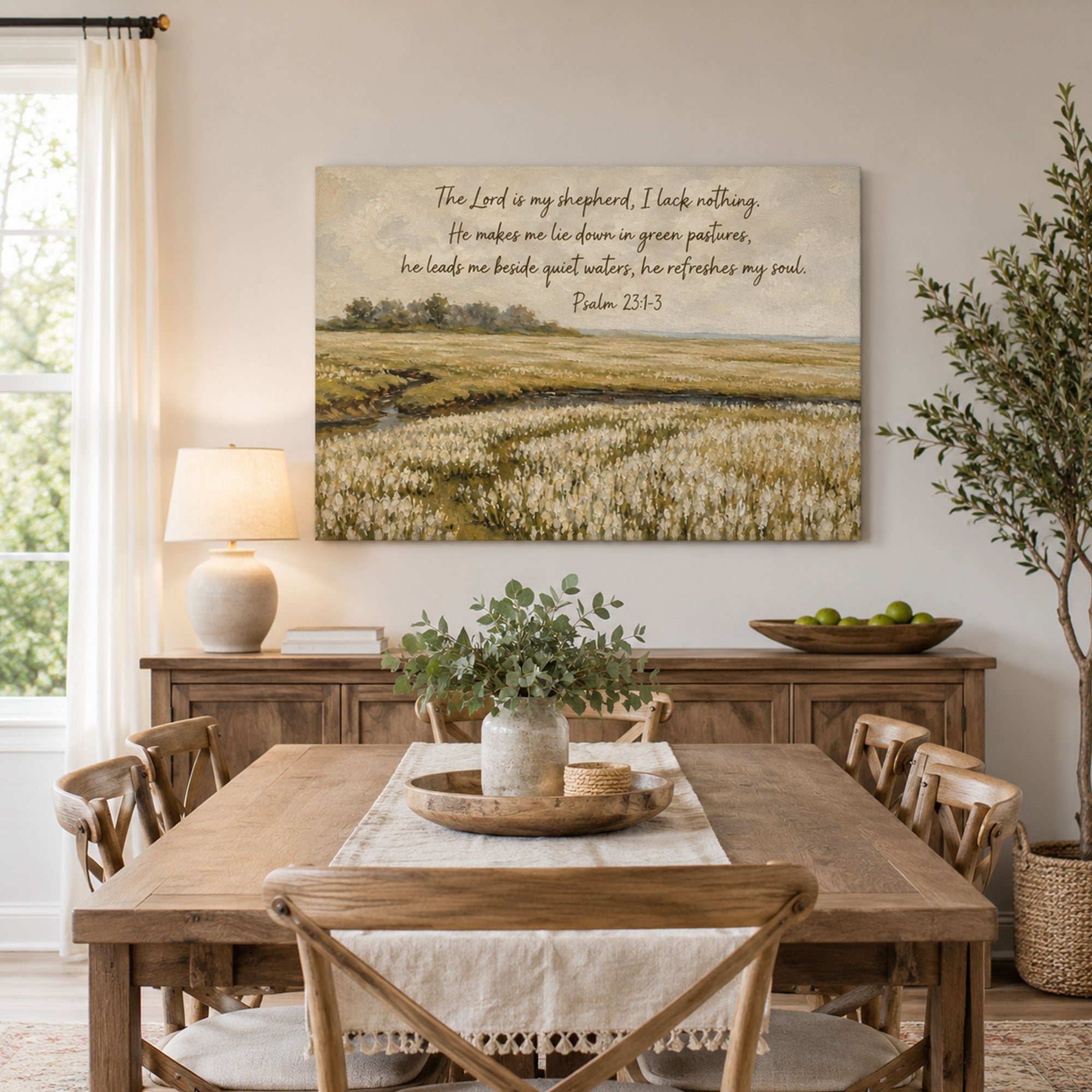 The Lord Is My Shepherd Canvas Print, Psalm 23:1-3 Bible Verse, Christian Wall Decor