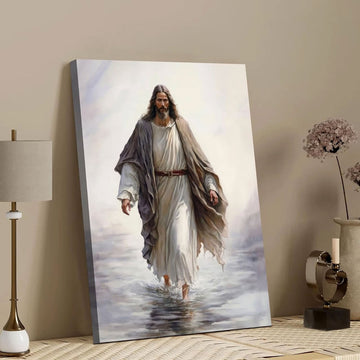 Framed Jesus Walking on Water Canvas Print, Jesus Christ Wall Art, Christian Faith Home Decor, Religious Gift