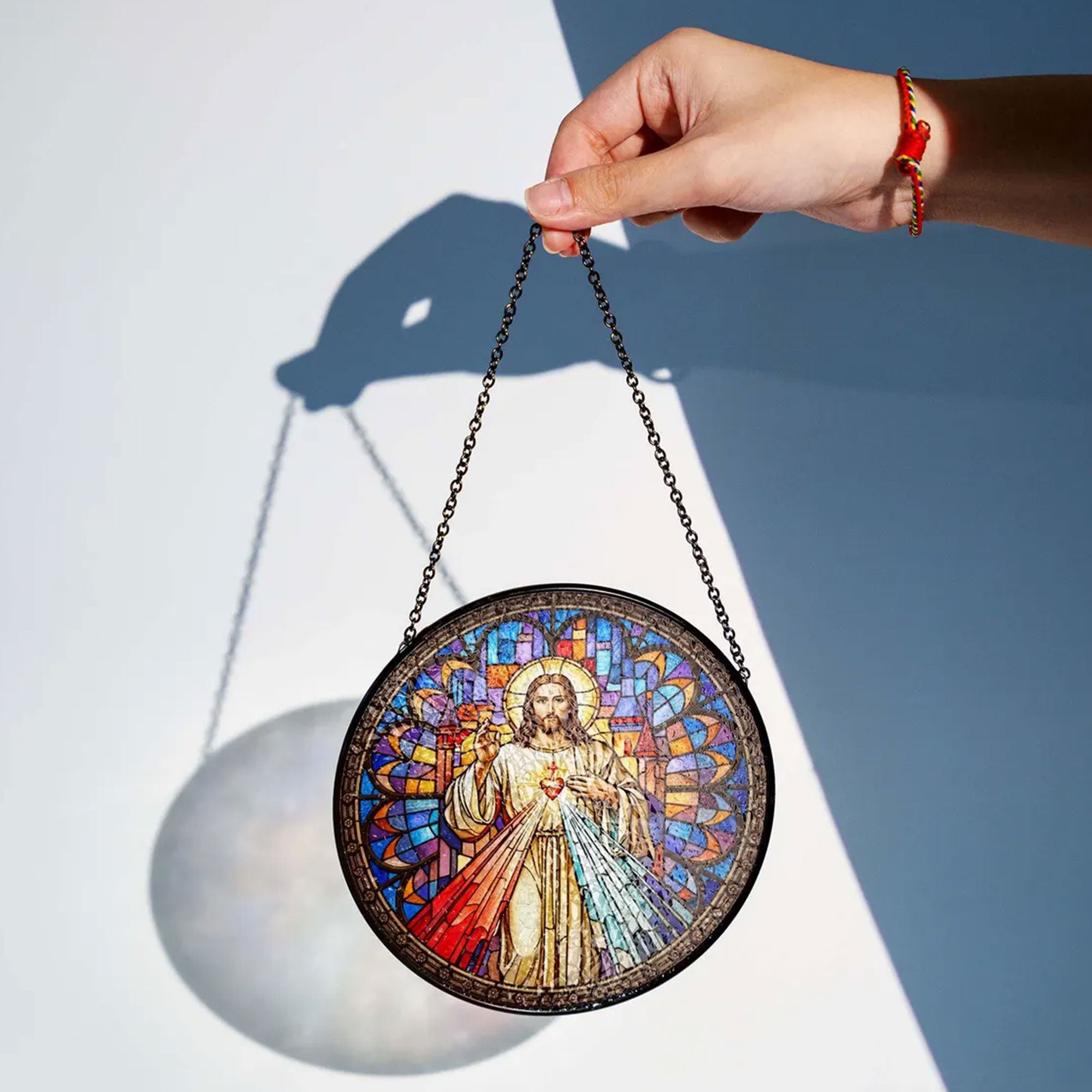 Divine Mercy Jesus Stained Glass Suncatcher, Catholic Window Hanging Decor, Sacred Heart Christian Faith Gift