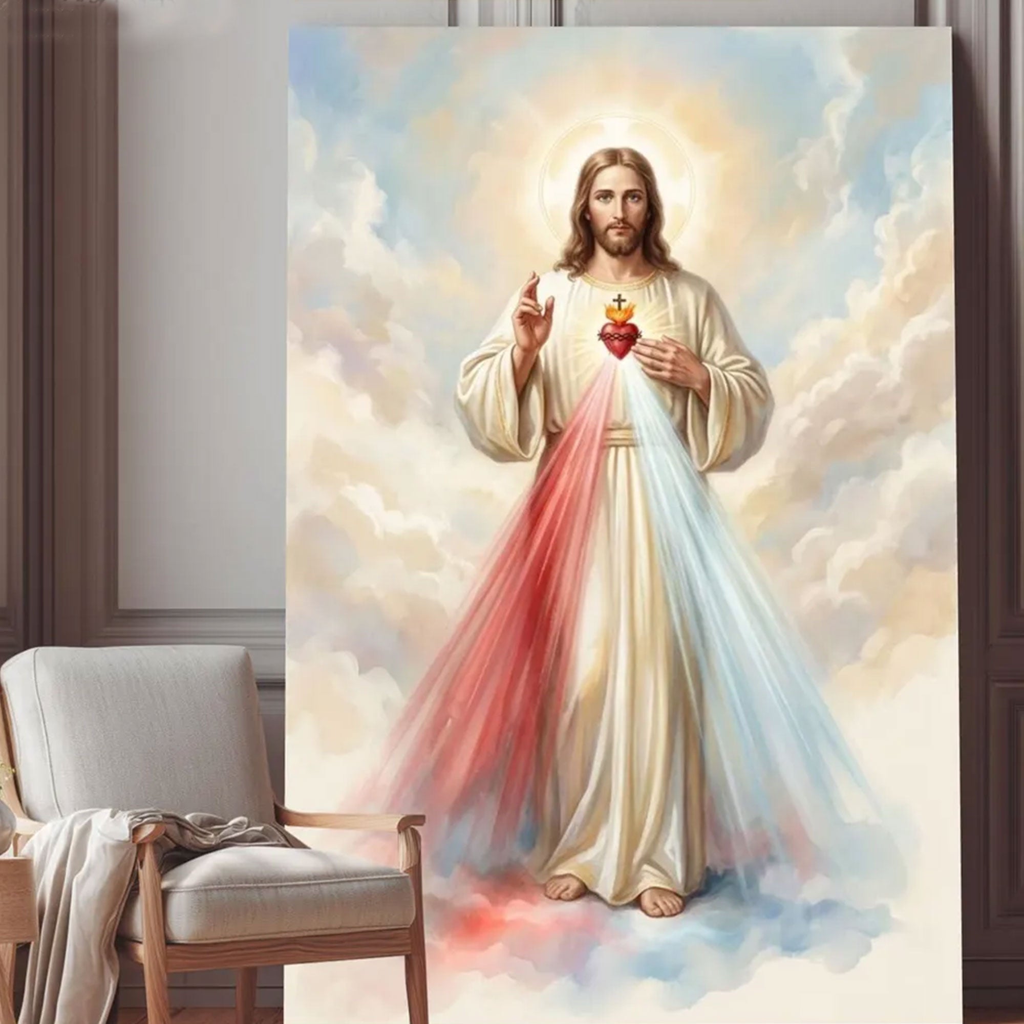 Divine Mercy Sacred Heart of Jesus Canvas Print, Christian Wall Art Catholic Decor