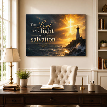 Psalm 27:1 Lighthouse Canvas Print, The Lord Is My Light Christian Wall Art, Coastal Faith Home Decor Gift