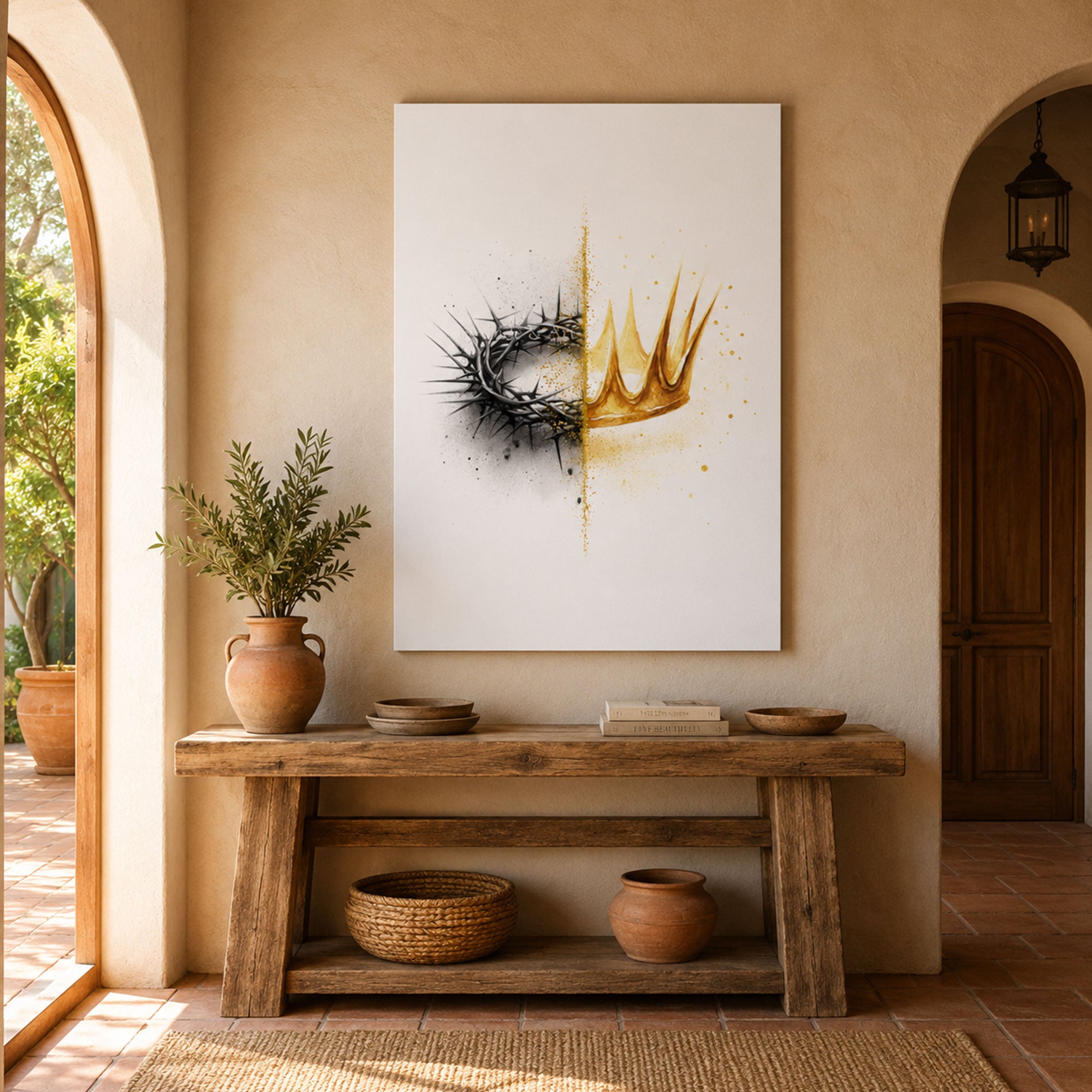 Crown of Thorns and Glory Canvas Print, Minimalist Christian Wall Art, Good Friday & Easter Faith Decor, Resurrection Artwork