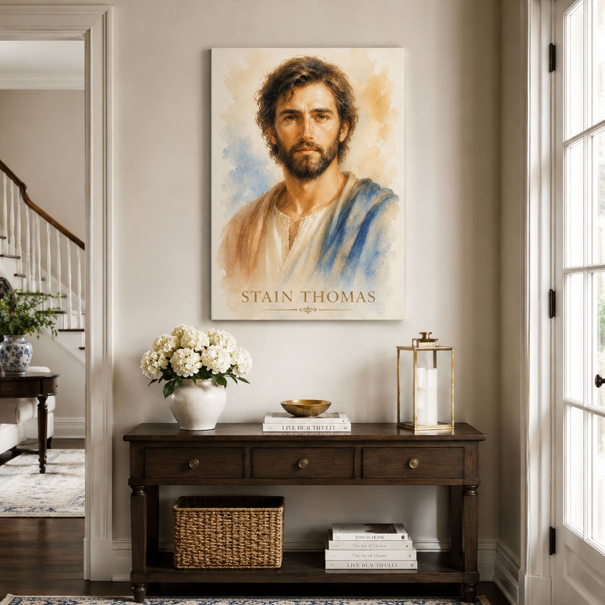 Saint Thomas the Apostle Watercolor Canvas Print, Christian Faith Decor