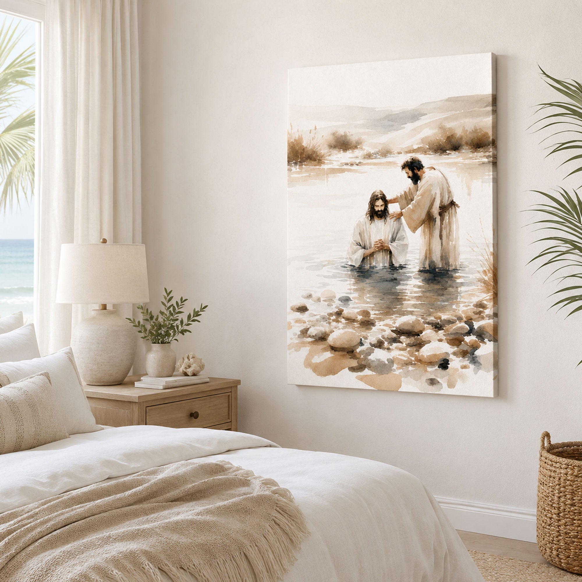 Baptism of Jesus Canvas Print, Catholic Christian Wall Art, Faith Home Decor Gift