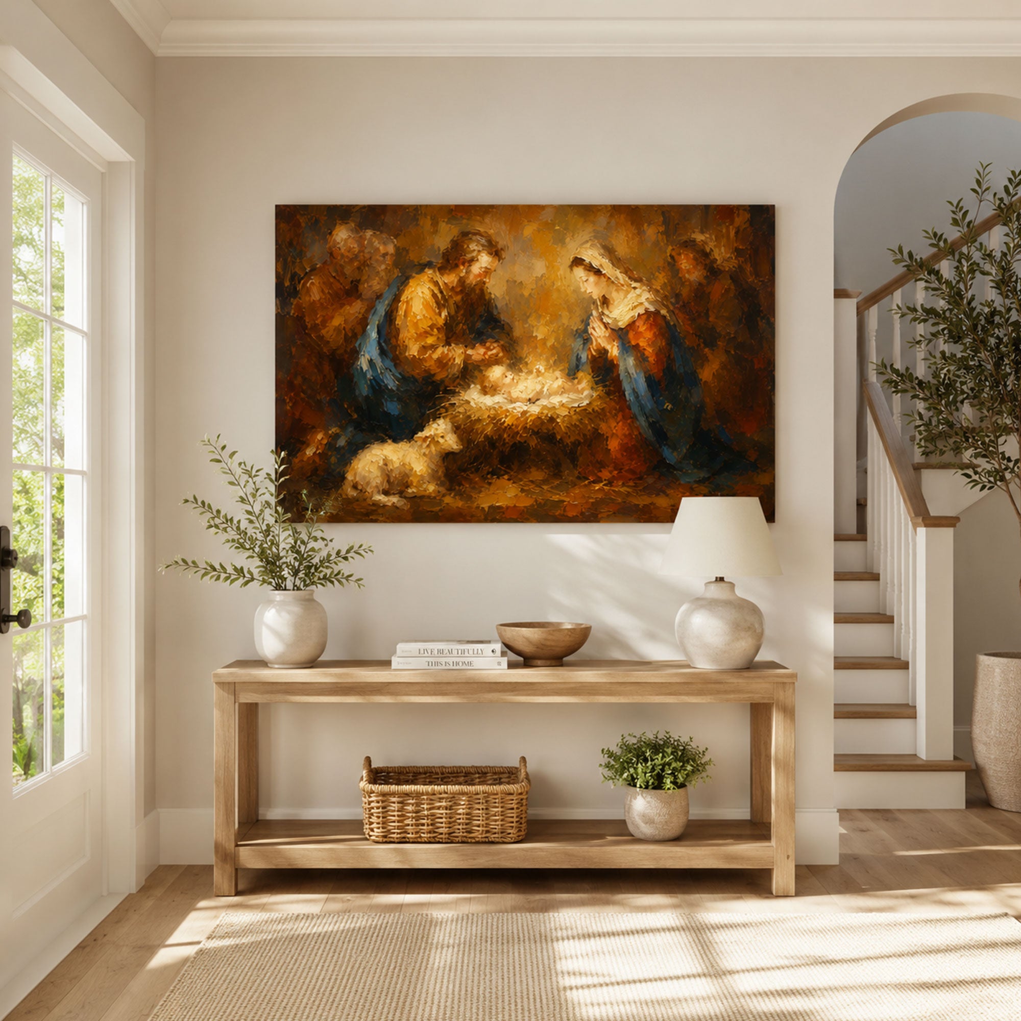 Holy Family Nativity Canvas Print, Baby Jesus Mary and Joseph Christian Wall Decor, Christmas Faith Gift