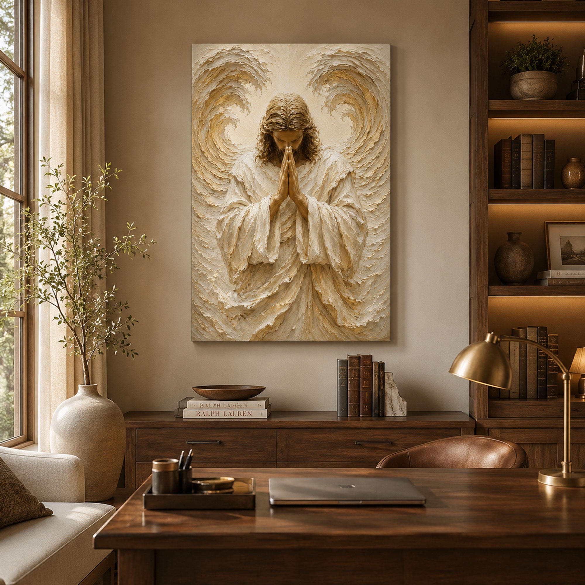 Praying Guardian Angel Canvas Print, Christian Angel Wall Art, Faith Home Decor Gift