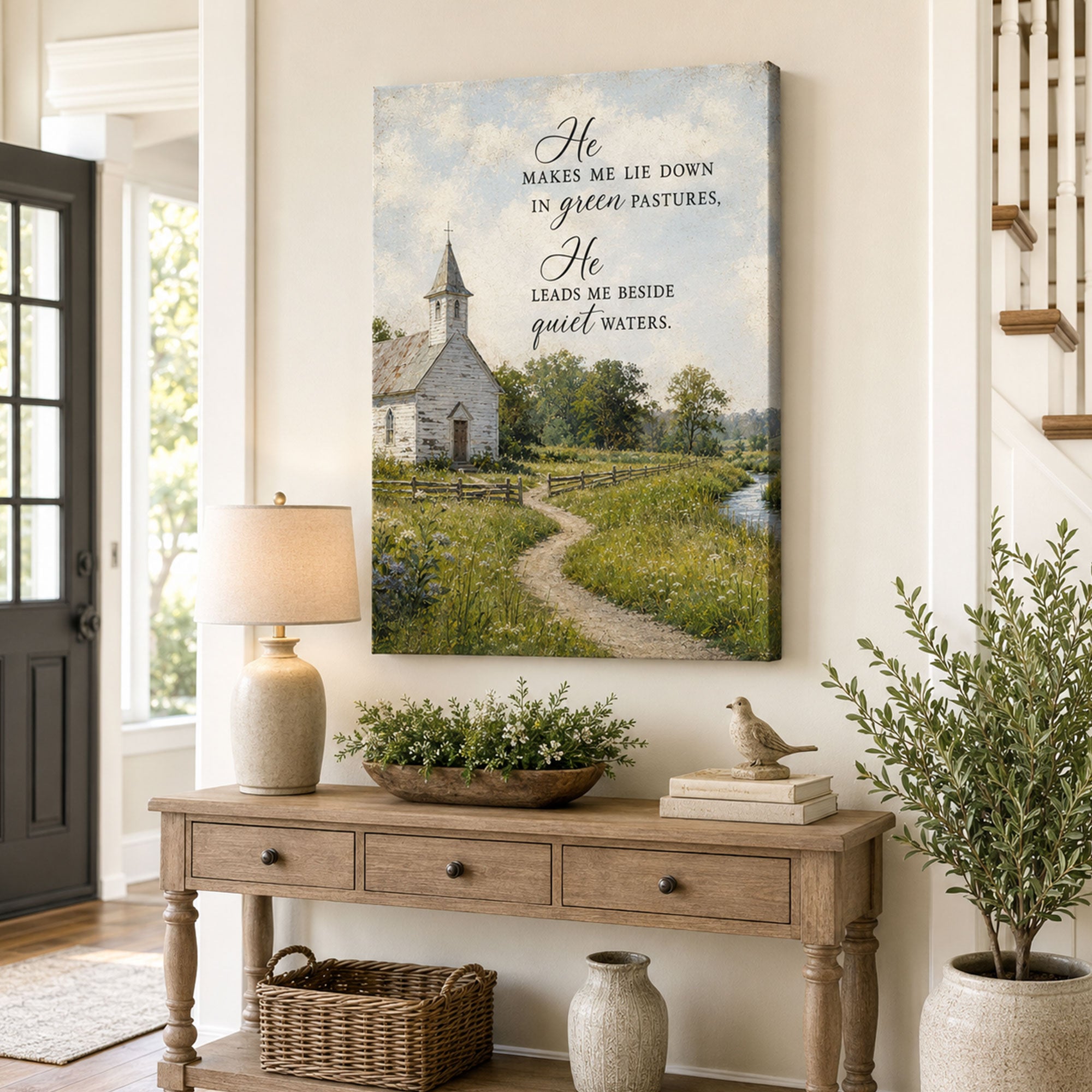 Psalm 23:2 Green Pastures Canvas Print, Christian Home Decor