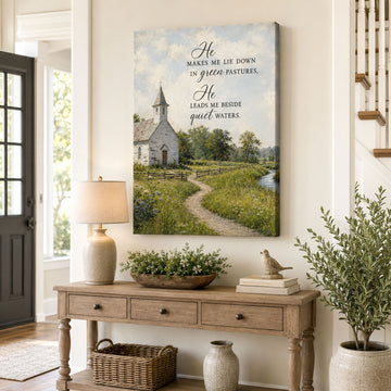 Psalm 23:2 Green Pastures Canvas Print, Christian Home Decor