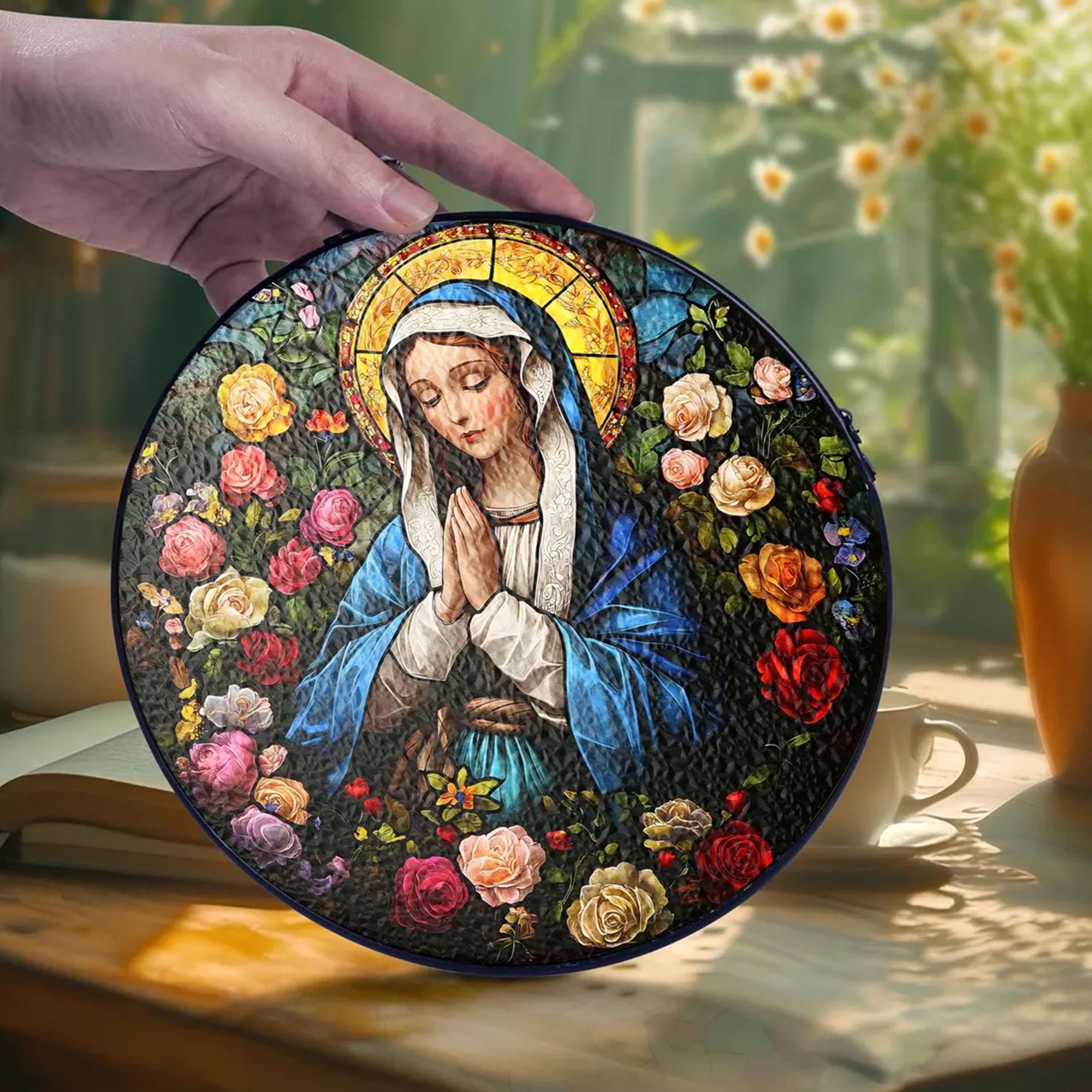 Virgin Mary Stained Glass Suncatcher, Holy Mother Catholic Window Hanging, Religious Christian Home Decor Gift