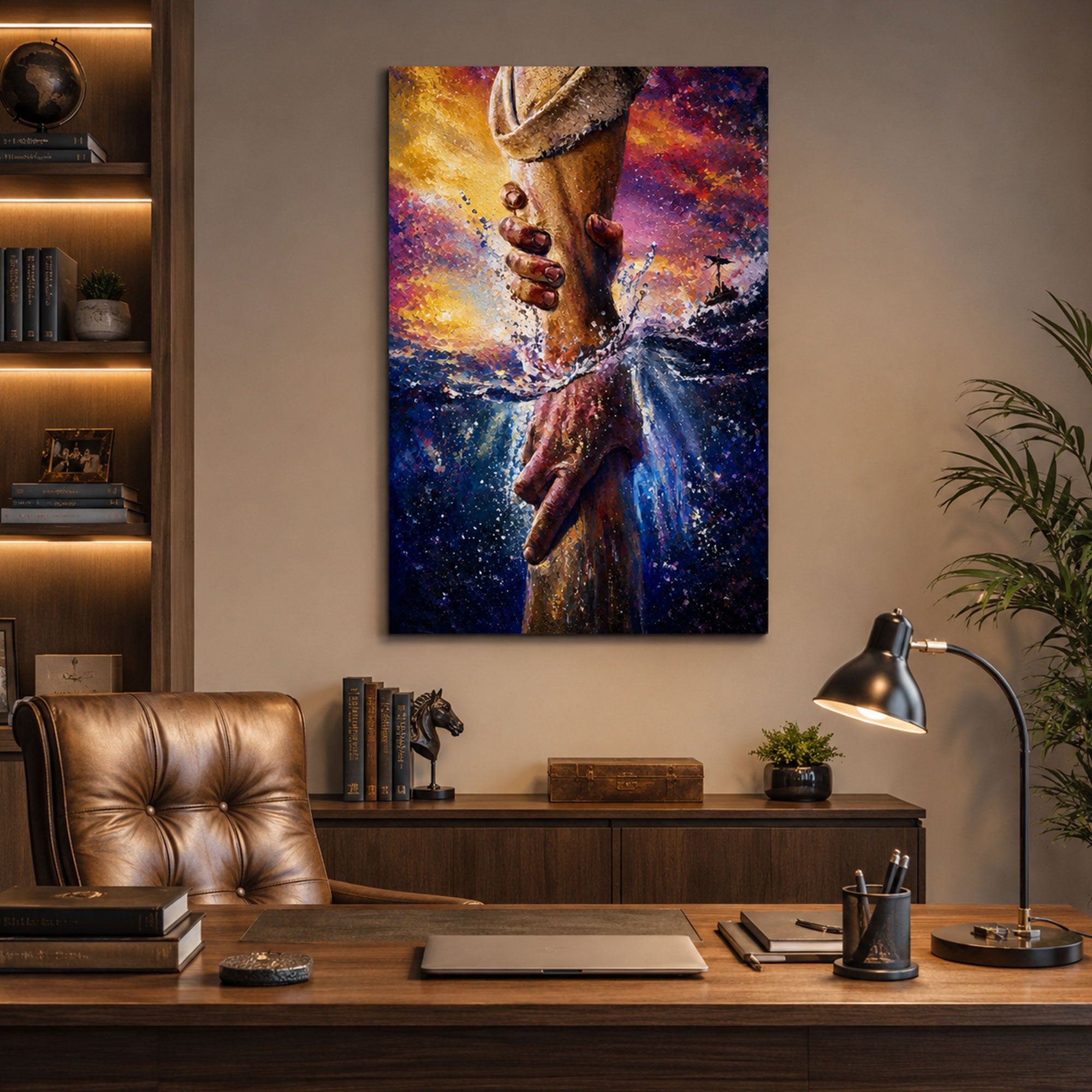 Jesus Saving Peter Canvas Print, Stormy Sea Christian Wall Art, Faith Over Fear Home Decor