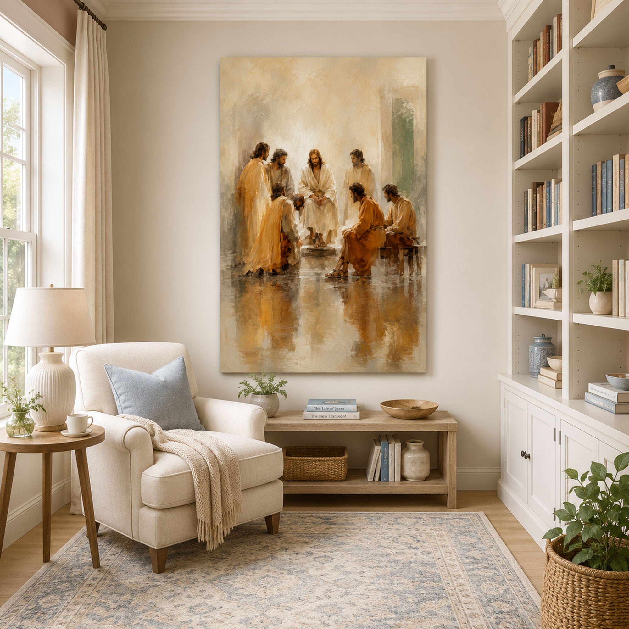 Circle of Compassion Framed Canvas Print, Modern Christian Wall Art, Jesus Faith Home Decor