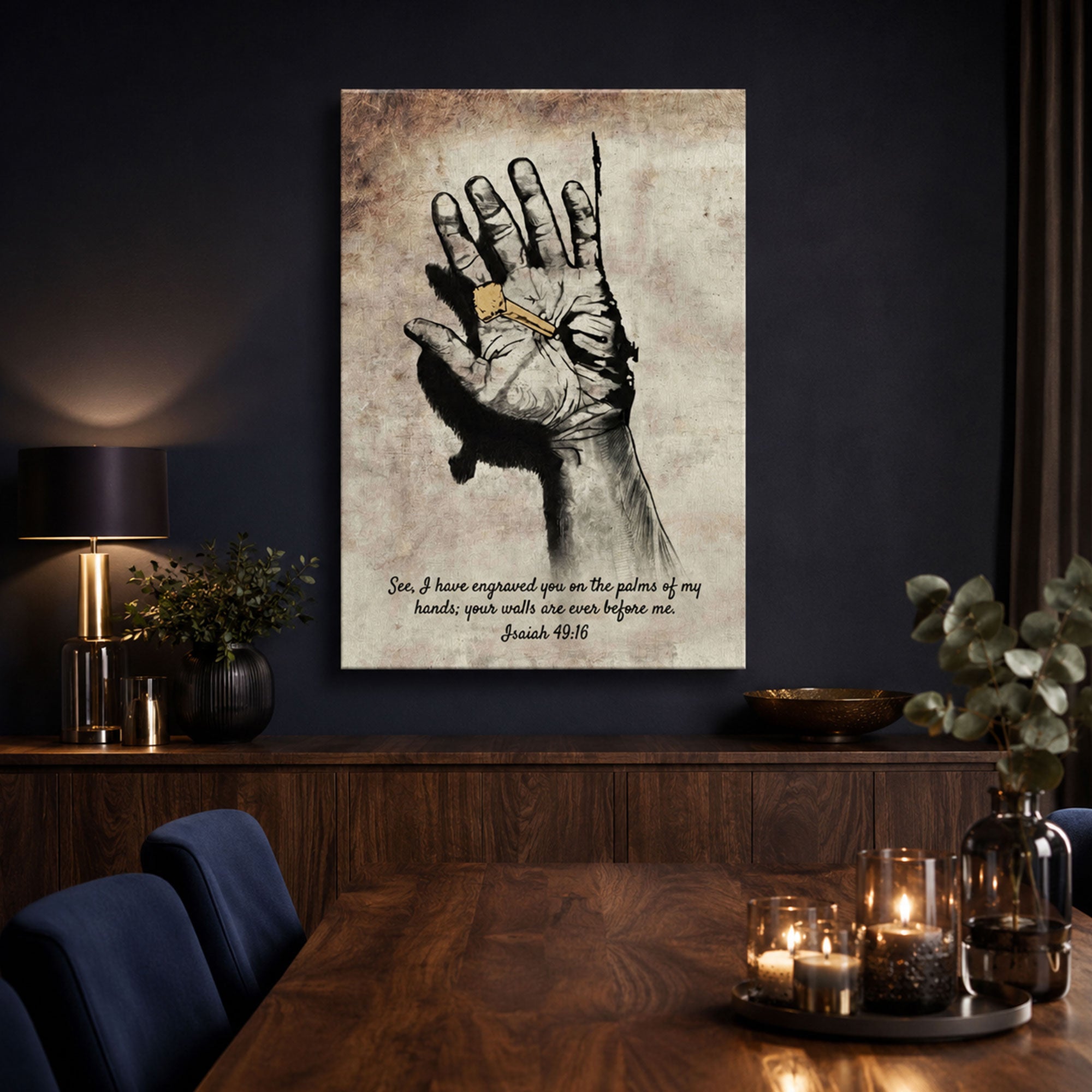 Isaiah 49:16 Canvas Print, “I Have Engraved You on the Palms of My Hands” Christian Wall Art, Scripture Faith Decor