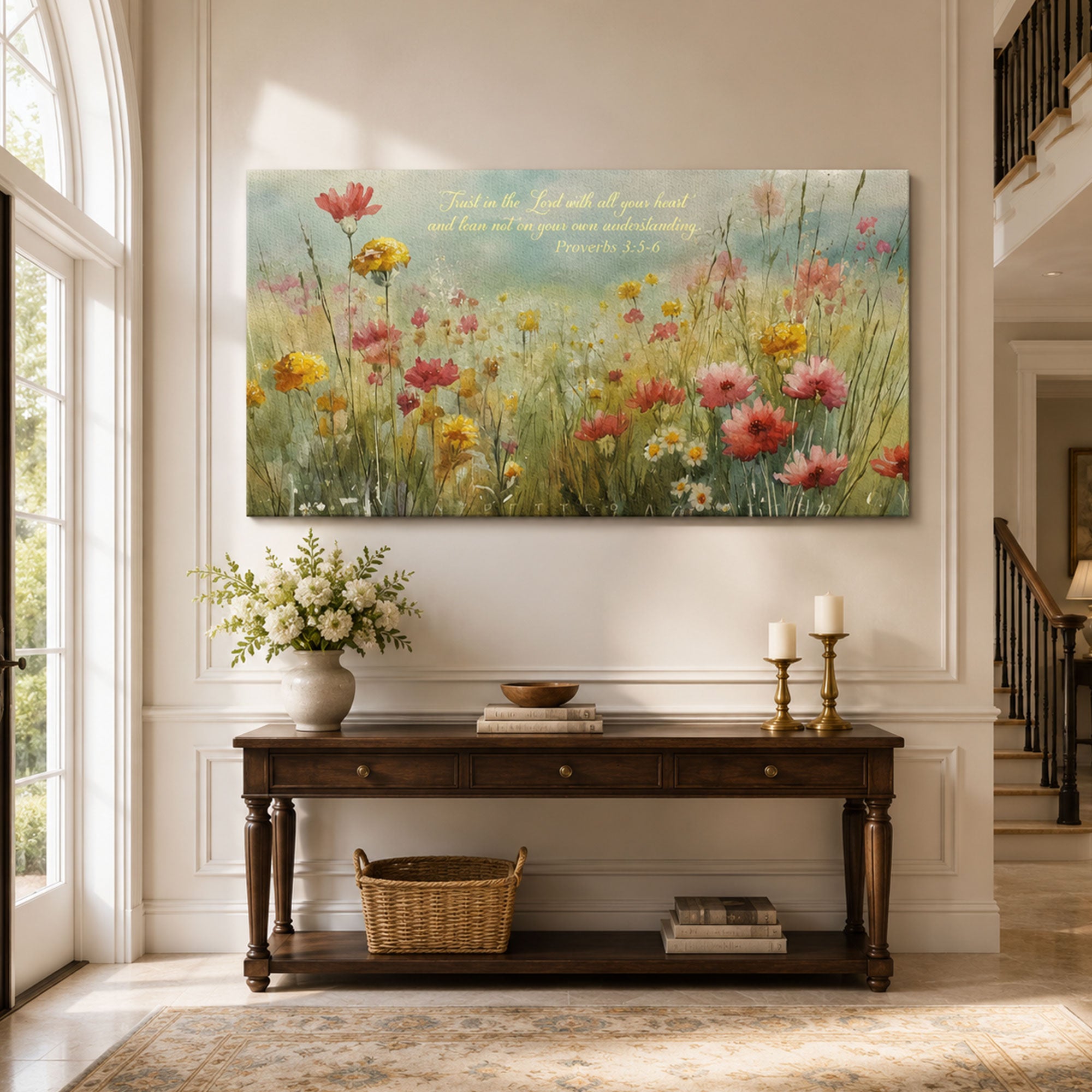 Custom Bible Verse Wildflower Canvas Print, Trust in the Lord Christian Wall Art, Personalized Scripture Home Decor Faith Gift