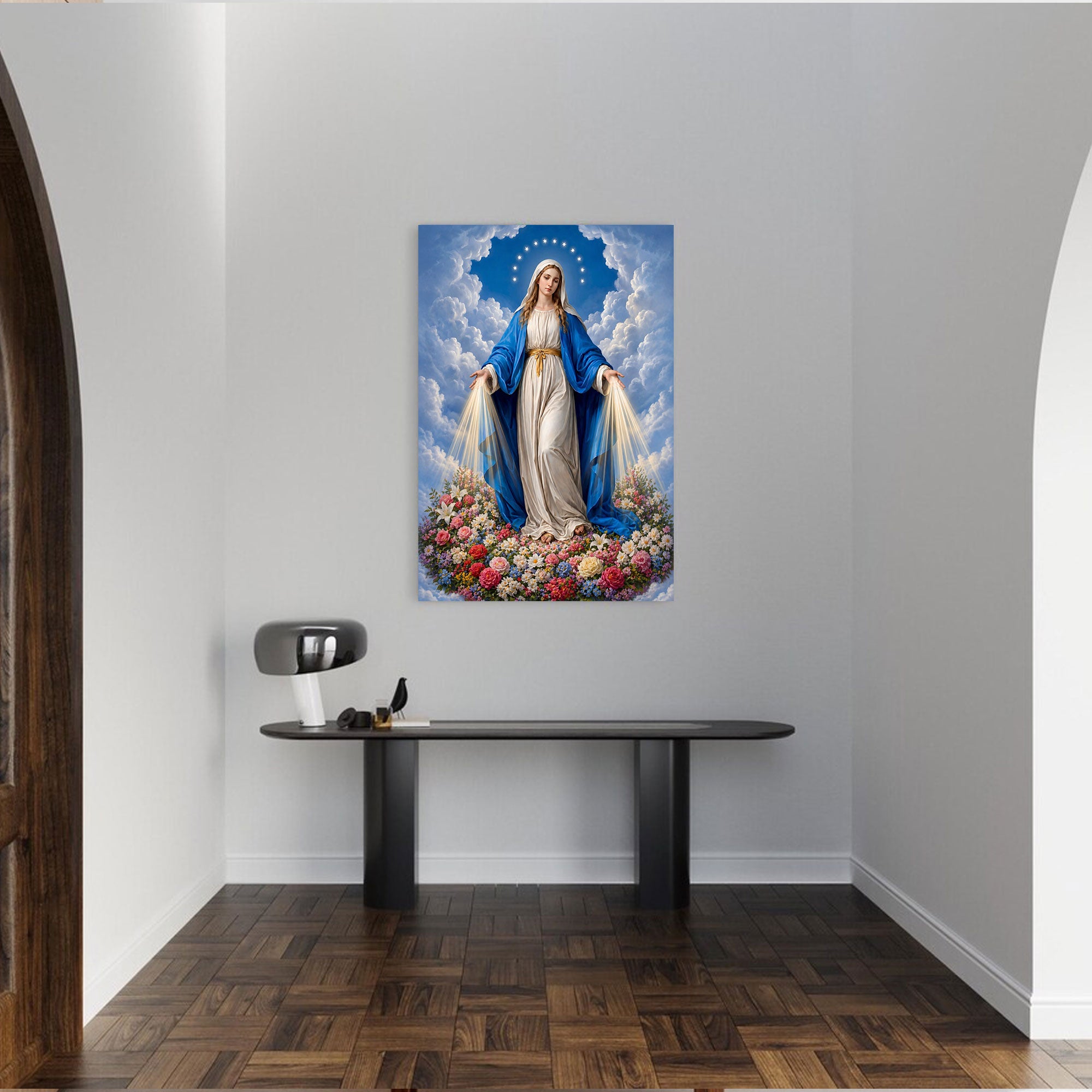 Our Lady of Grace Canvas Print, Virgin Mary with Radiant Light, Catholic Wall Art, Blessed Mother Devotional Decor