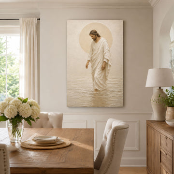 Minimalist Jesus Walking on Water Canvas Print, Christian Home Decor