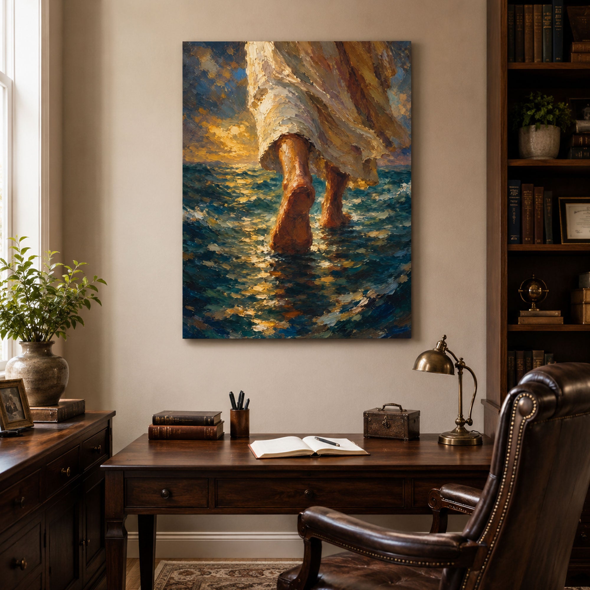 Jesus Walking on Water Canvas Print, Christian Ocean Wall Art, Faith Home Decor