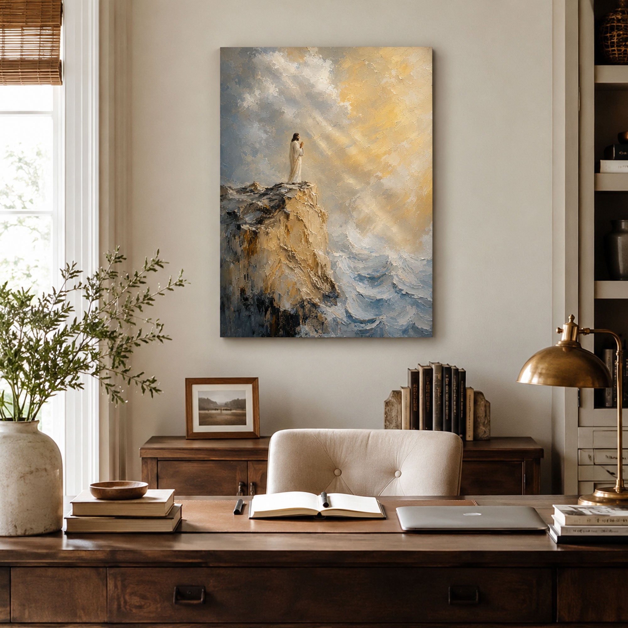 Jesus on the Clifftop Canvas Print, Christian Home Decor