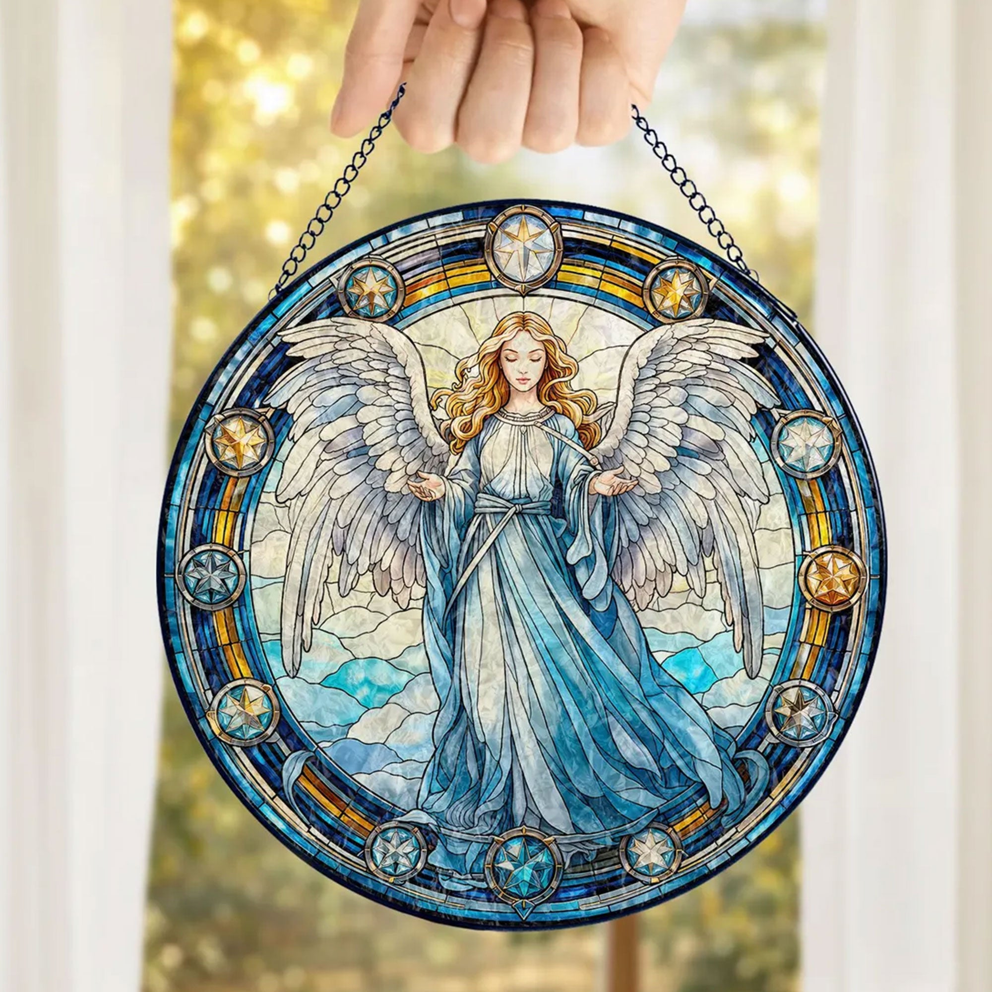 Guardian Angel Stained Glass Suncatcher, Religious Window Hanging Gift