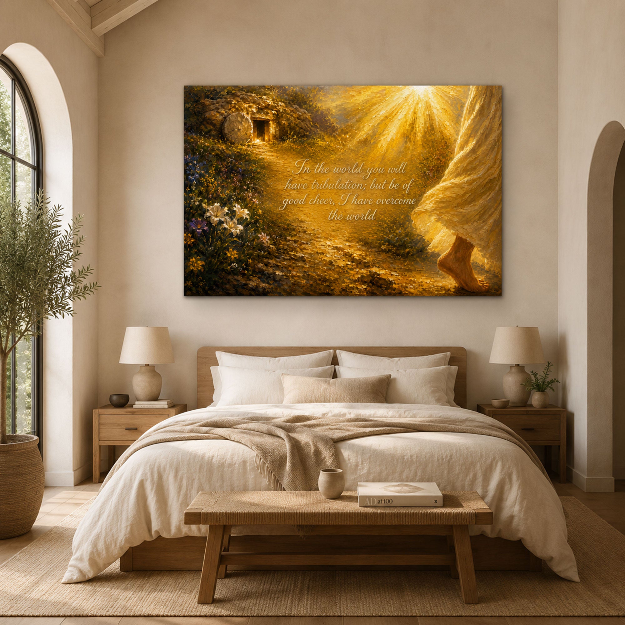 Impasto Jesus Resurrection Canvas Print, Inspirational Christian Scripture Wall Art, Golden Light Faith Decor